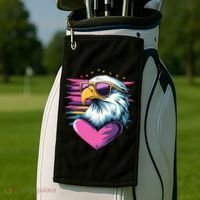 Retro Bald Eagle Valentines Day Funny Gift Golf Towel thumb 2