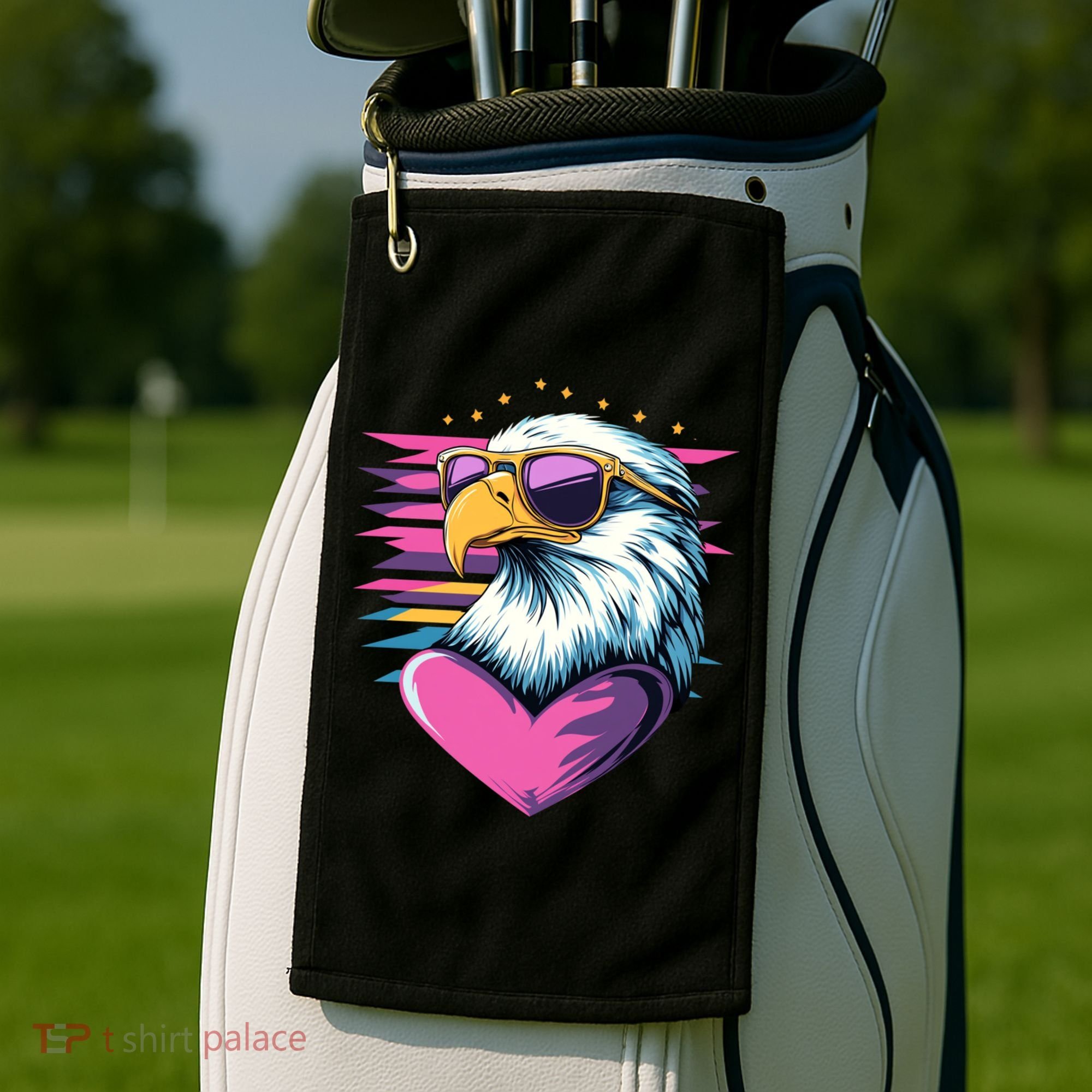 Retro Bald Eagle Valentines Day Funny Gift Golf Towel