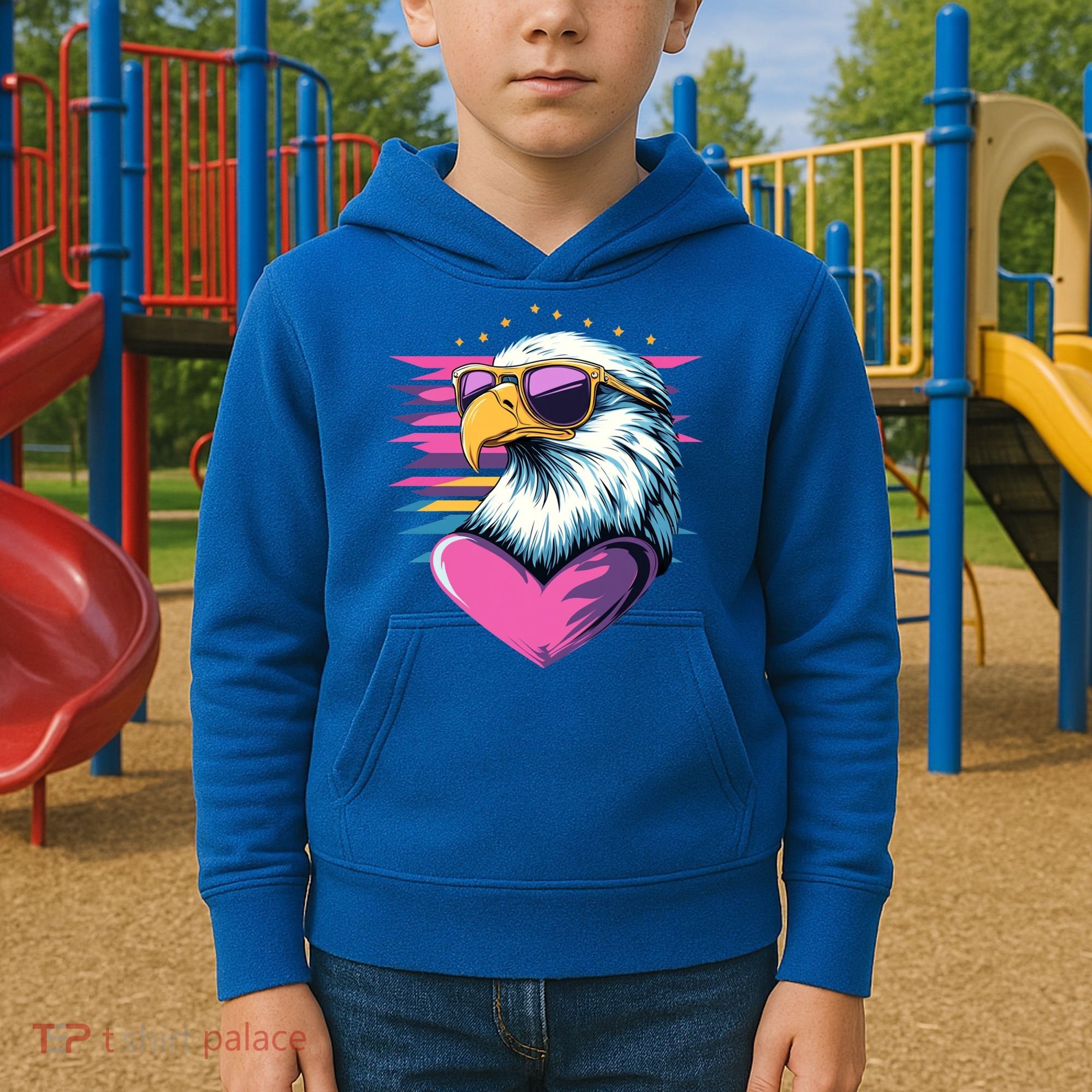 Retro Bald Eagle Valentines Day Funny Gift Kids Hoodie