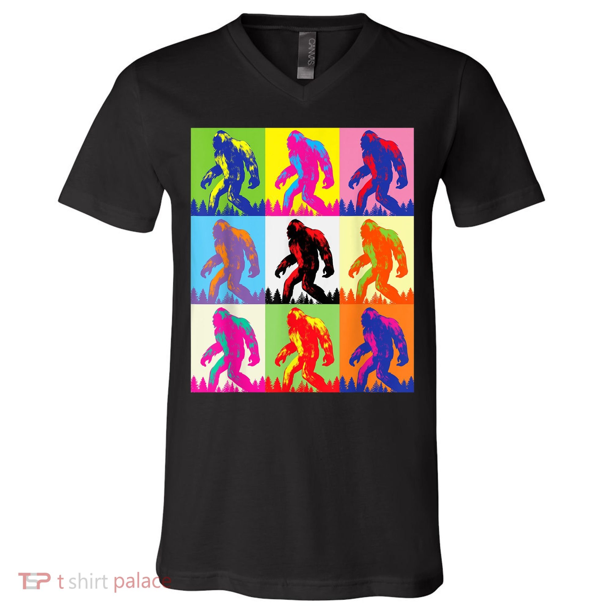 Retro Bigfoot , Funny Pop Art Bigfoot V-Neck T-Shirt