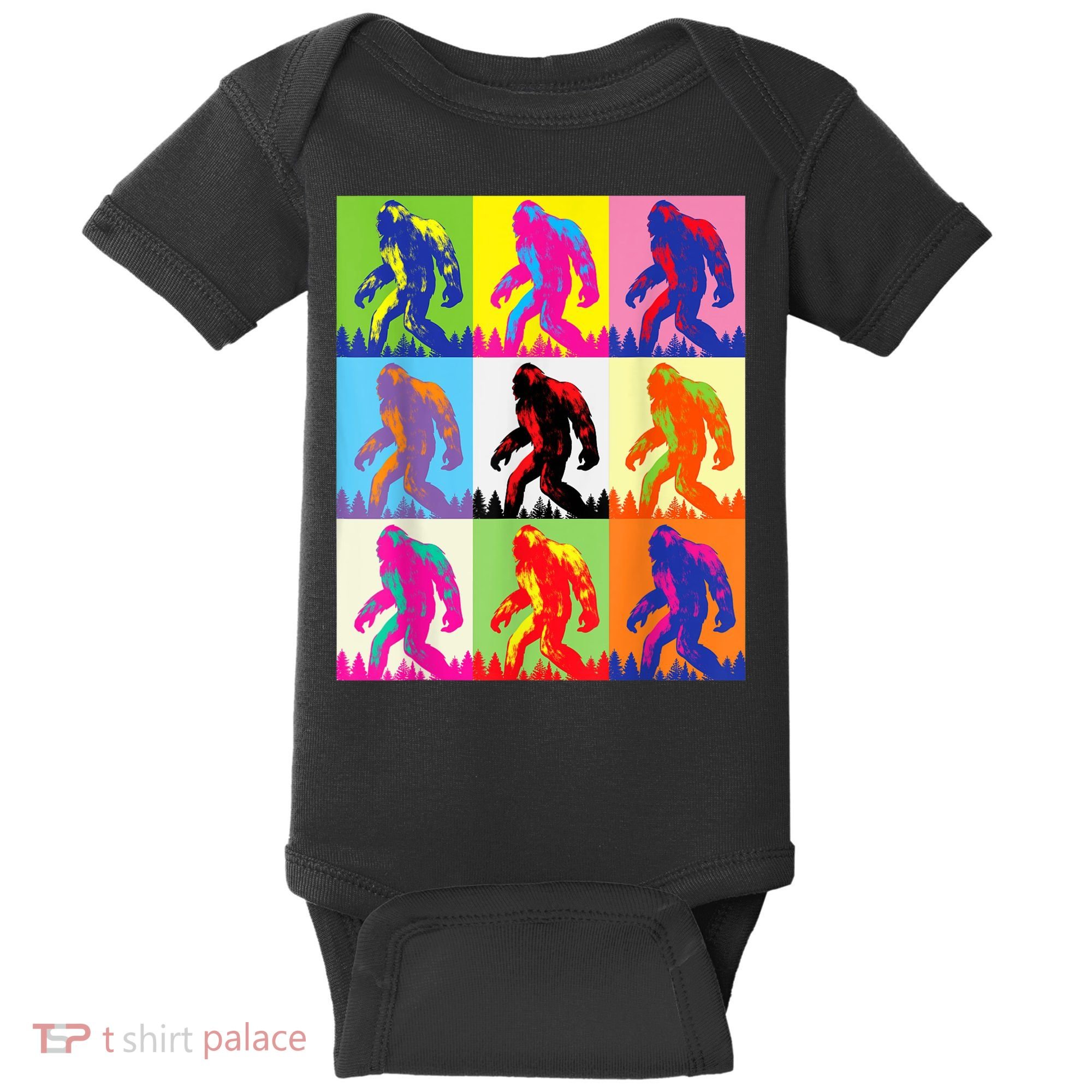 Retro Bigfoot , Funny Pop Art Bigfoot Baby Bodysuit
