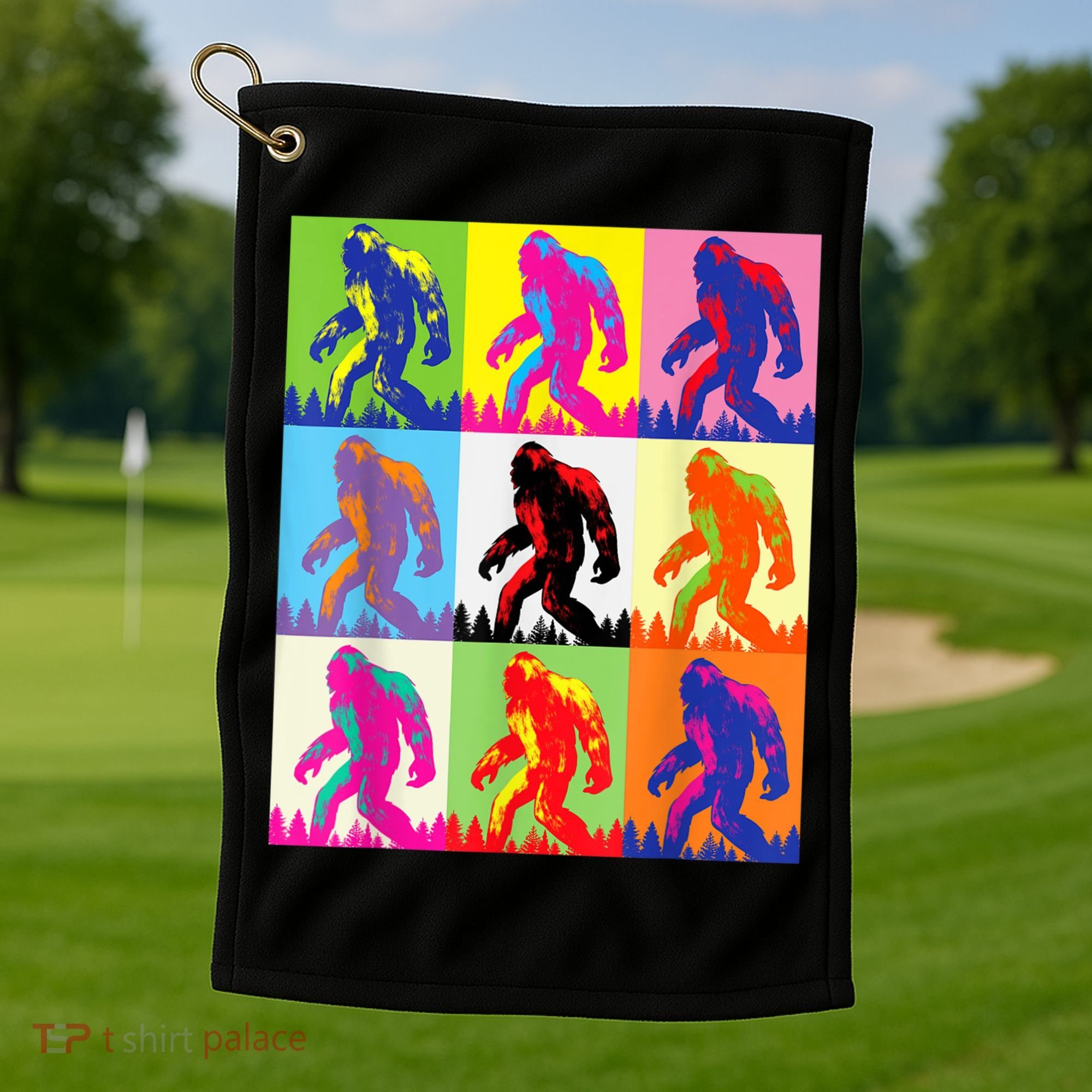 Retro Bigfoot , Funny Pop Art Bigfoot Golf Towel