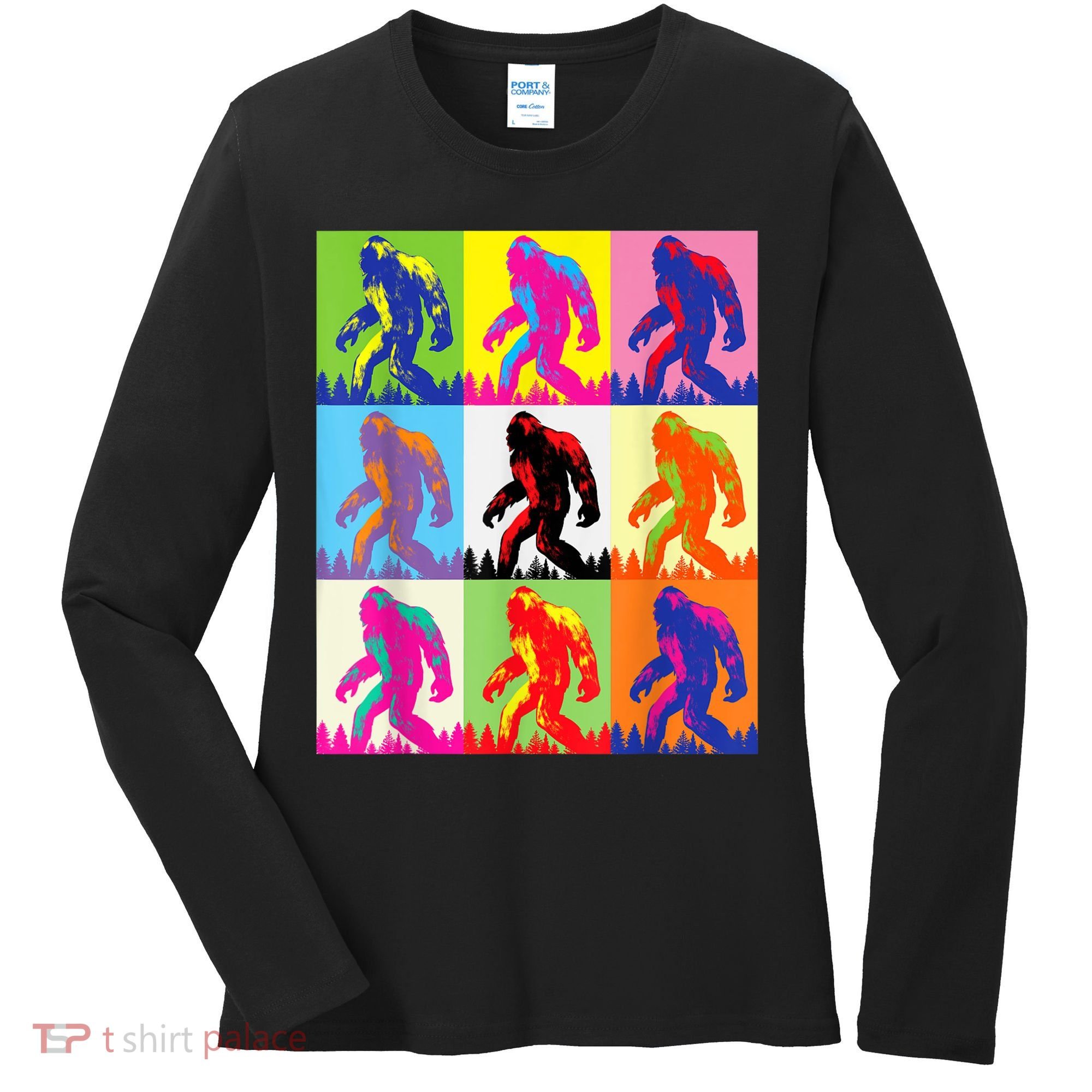 Retro Bigfoot , Funny Pop Art Bigfoot Women's Long Sleeve Shirt