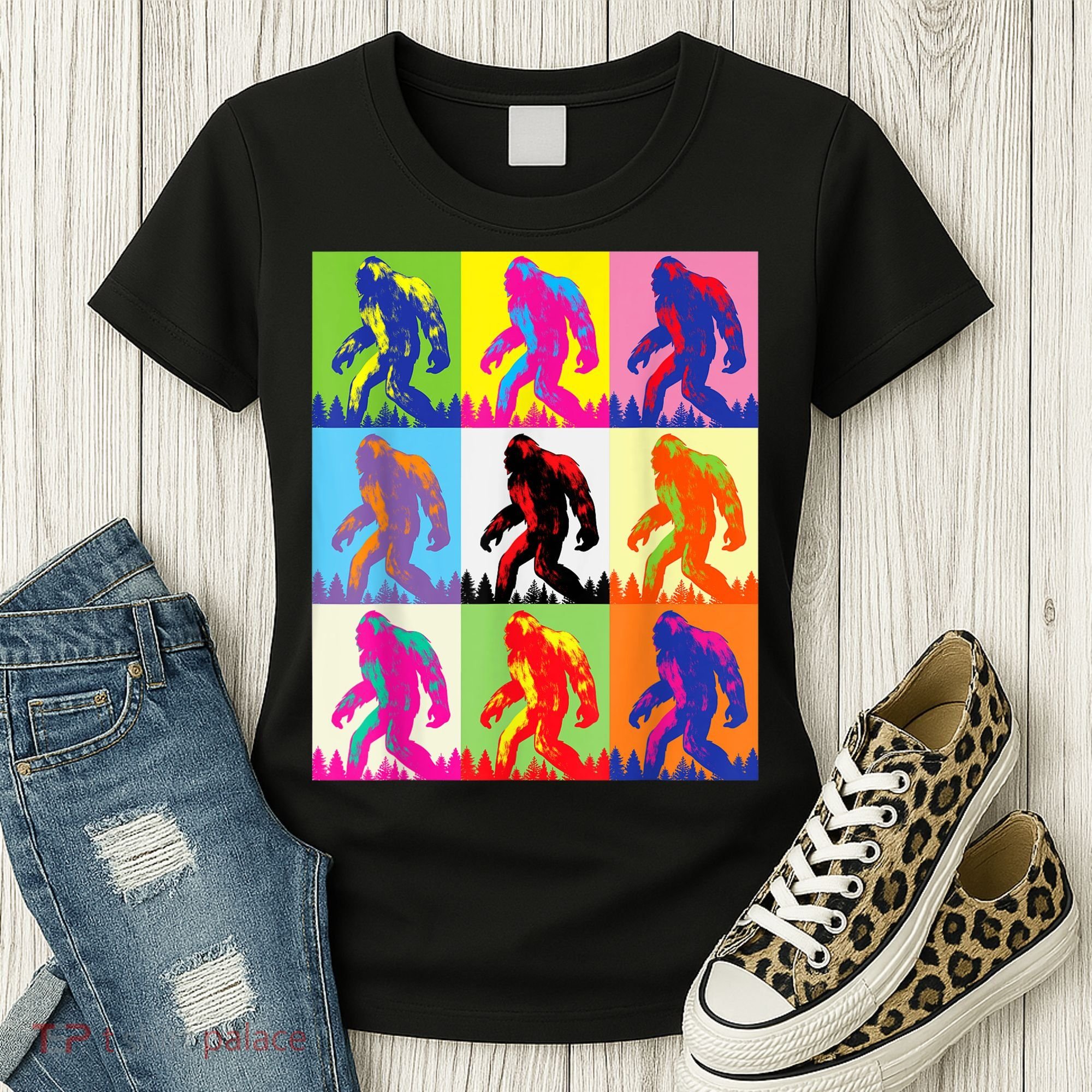 Retro Bigfoot , Funny Pop Art Bigfoot Women's T-Shirt