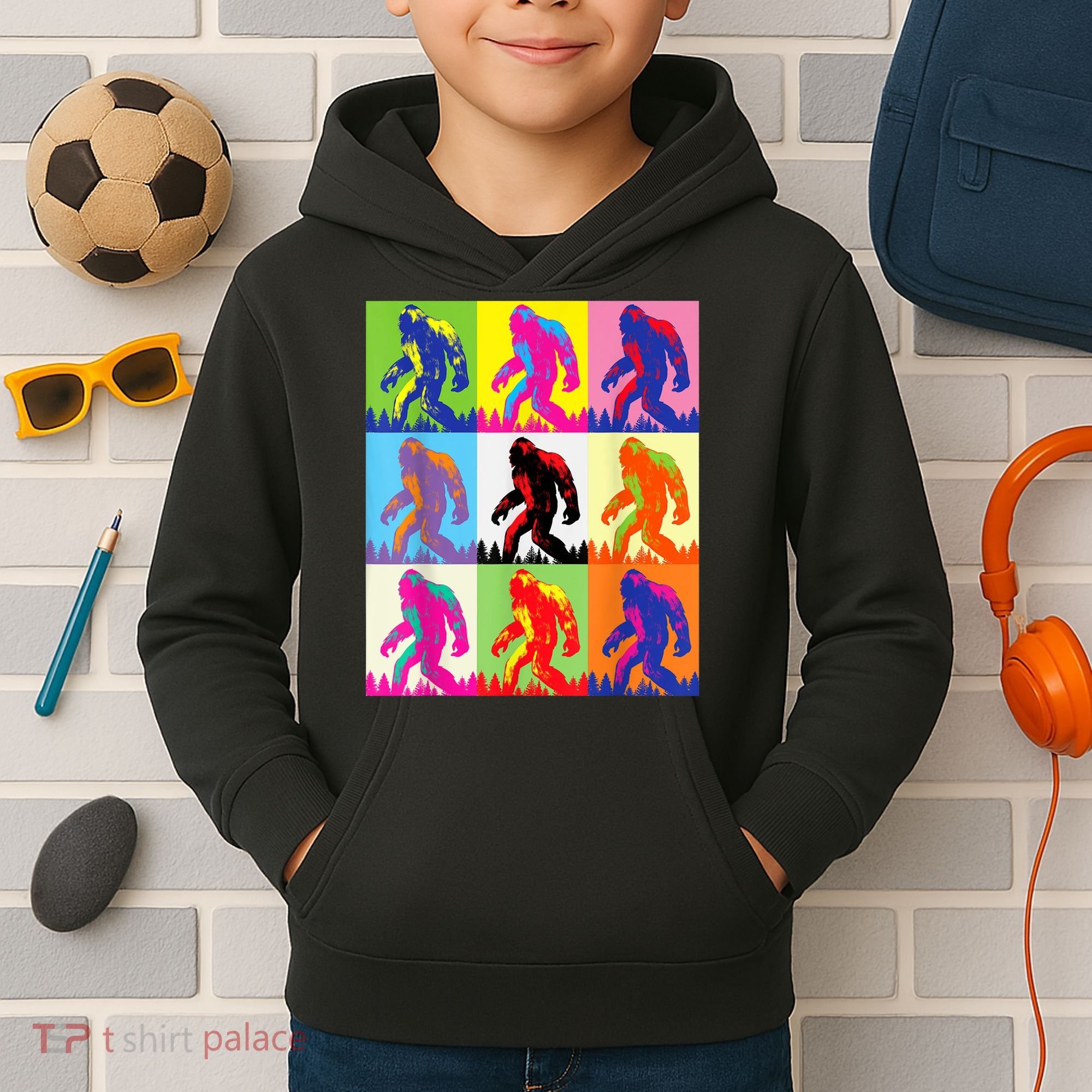Retro Bigfoot , Funny Pop Art Bigfoot Kids Hoodie