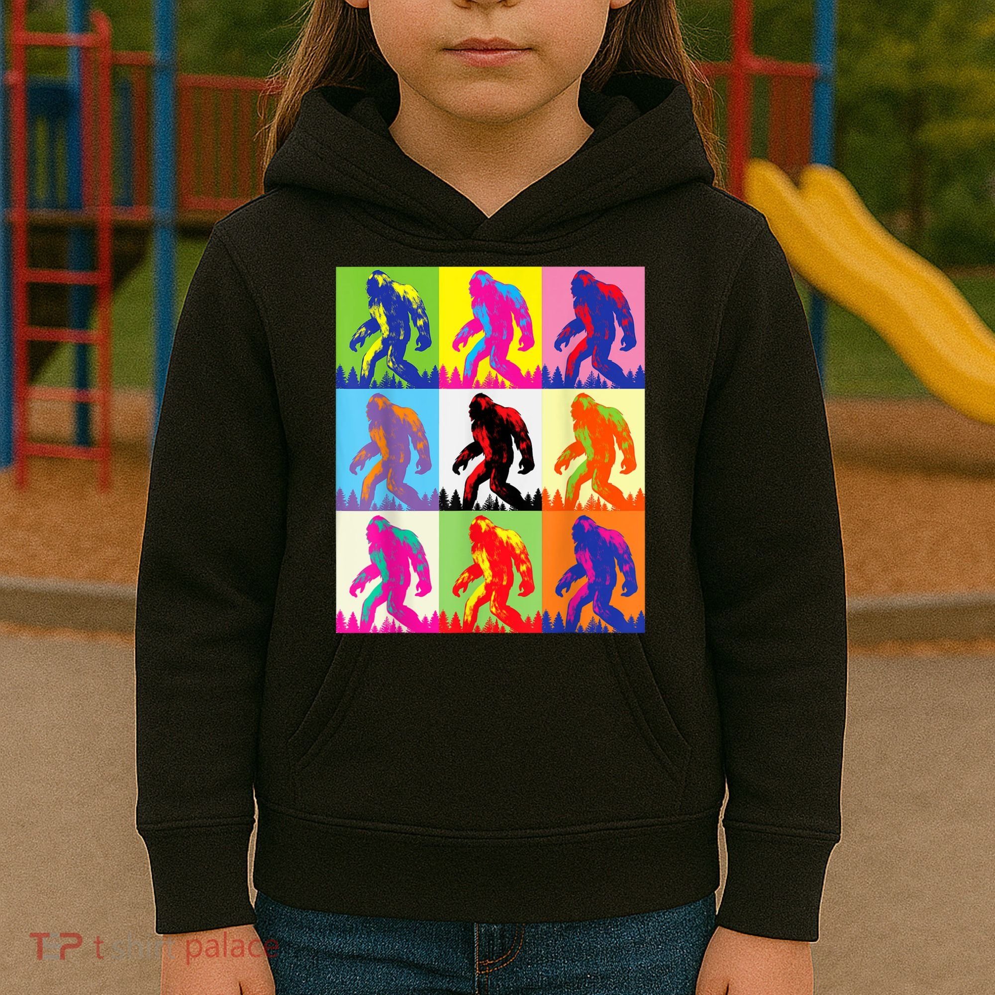 Retro Bigfoot , Funny Pop Art Bigfoot Kids Hoodie