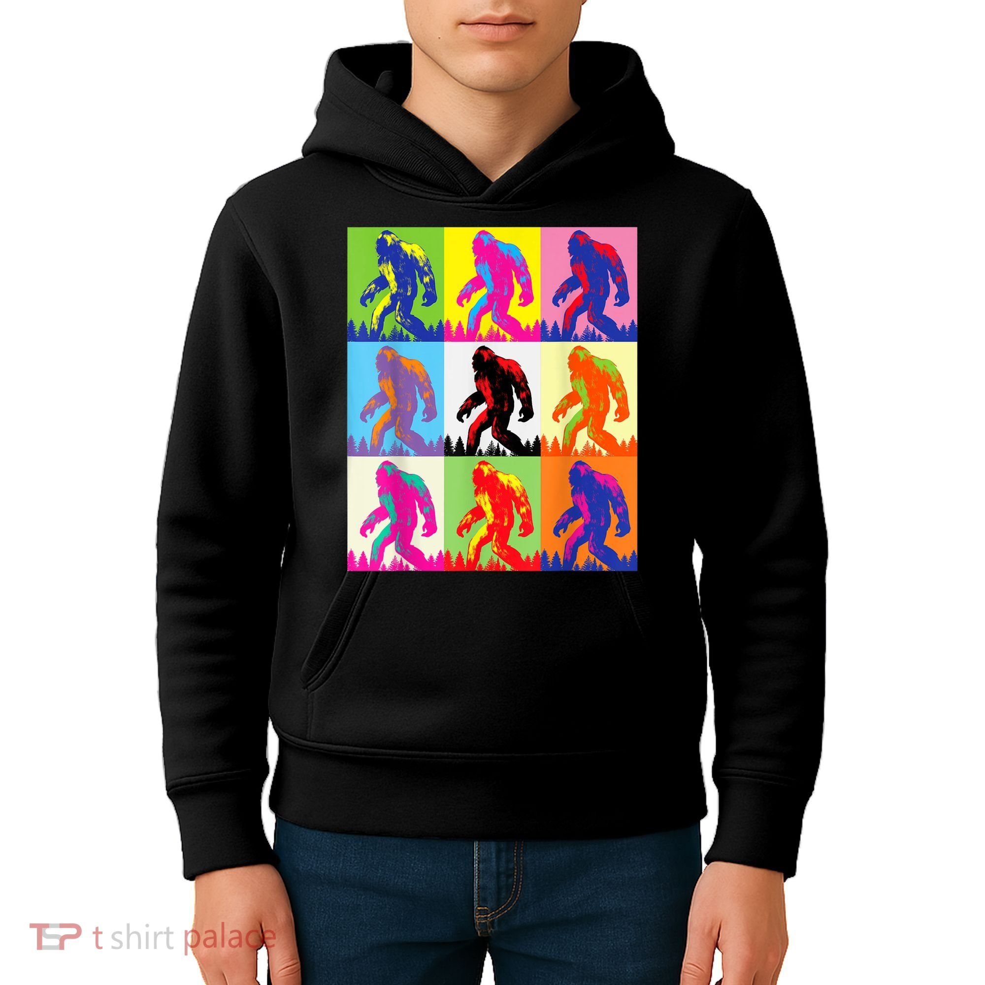 Retro Bigfoot , Funny Pop Art Bigfoot Kids Hoodie