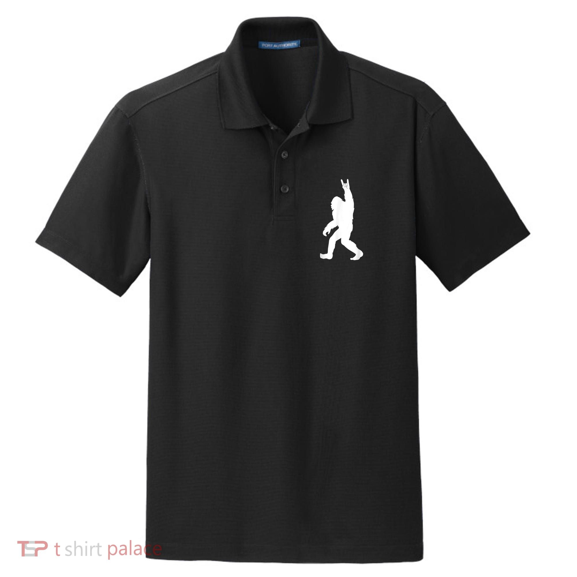 Retro Bigfoot , Funny Rock And Roll Bigfoot Dry Zone Grid Polo