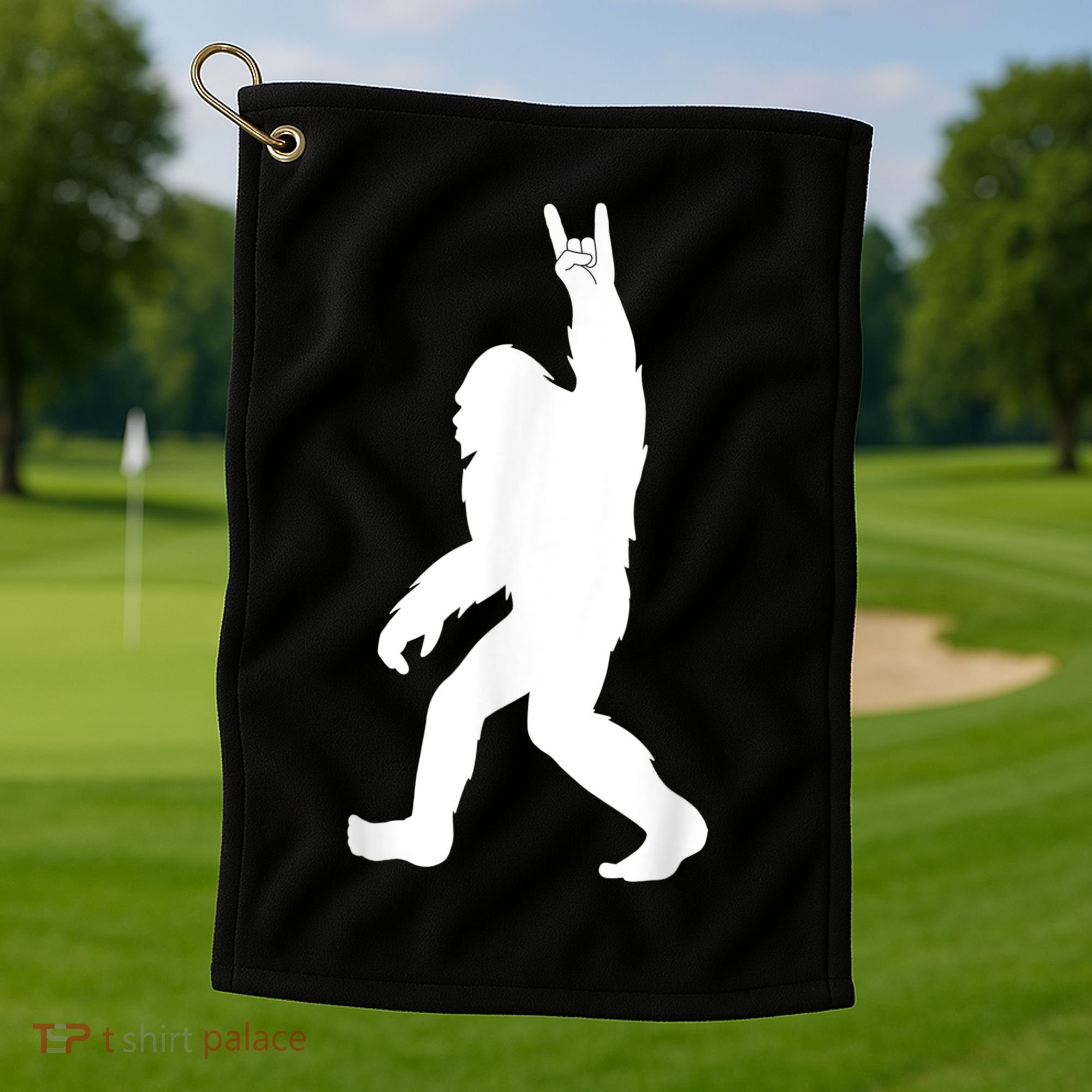 Retro Bigfoot , Funny Rock And Roll Bigfoot Golf Towel