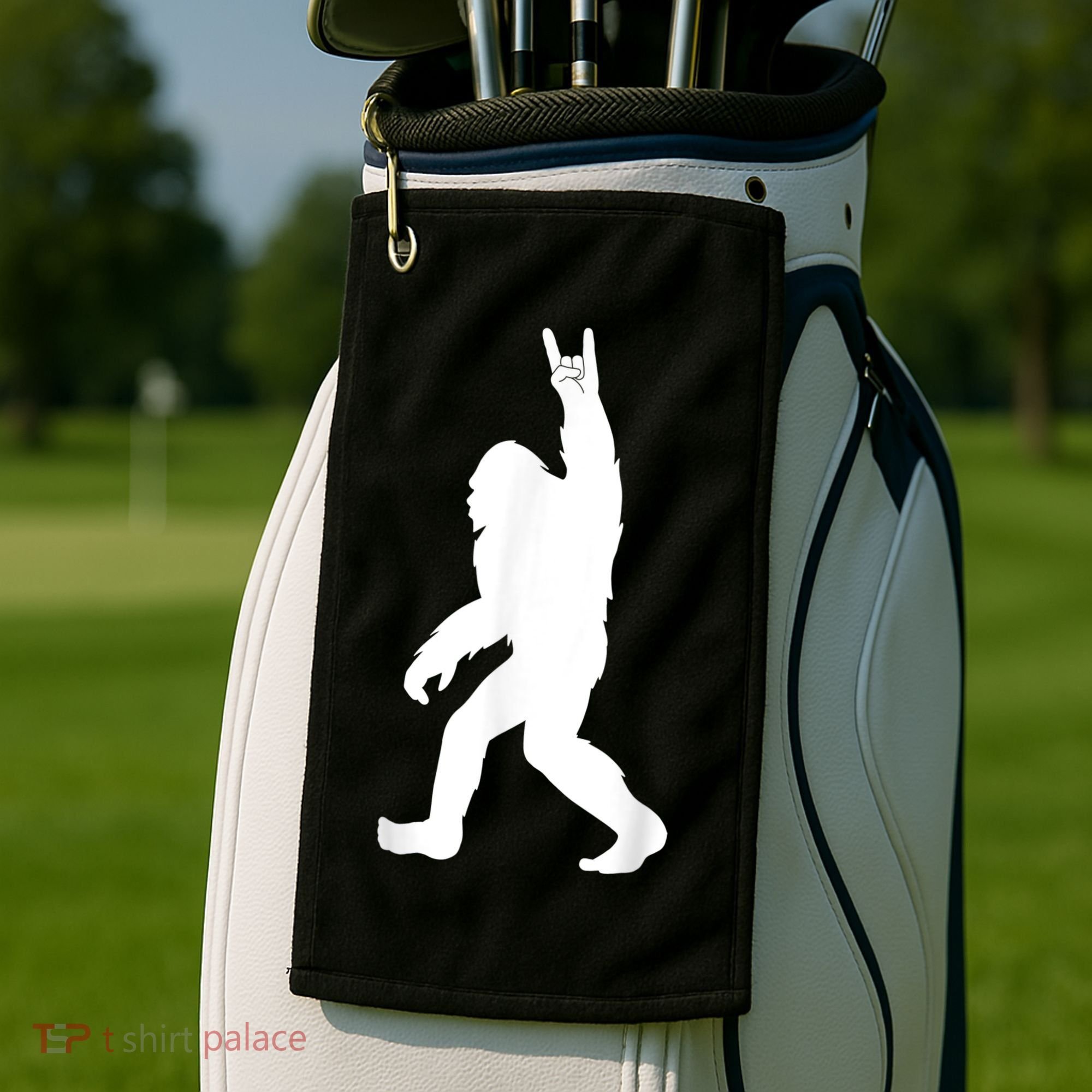 Retro Bigfoot , Funny Rock And Roll Bigfoot Golf Towel