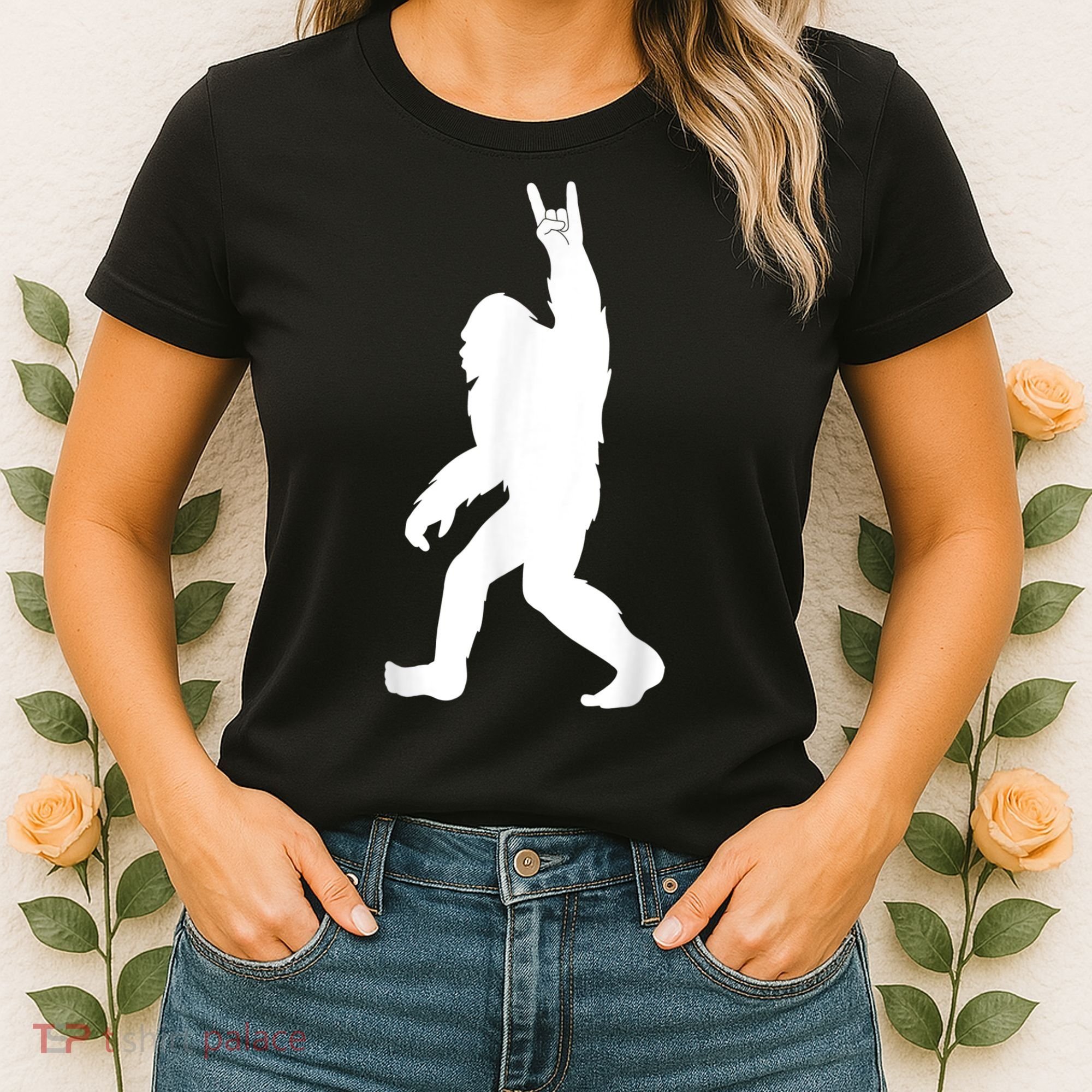 Retro Bigfoot , Funny Rock And Roll Bigfoot Women's T-Shirt