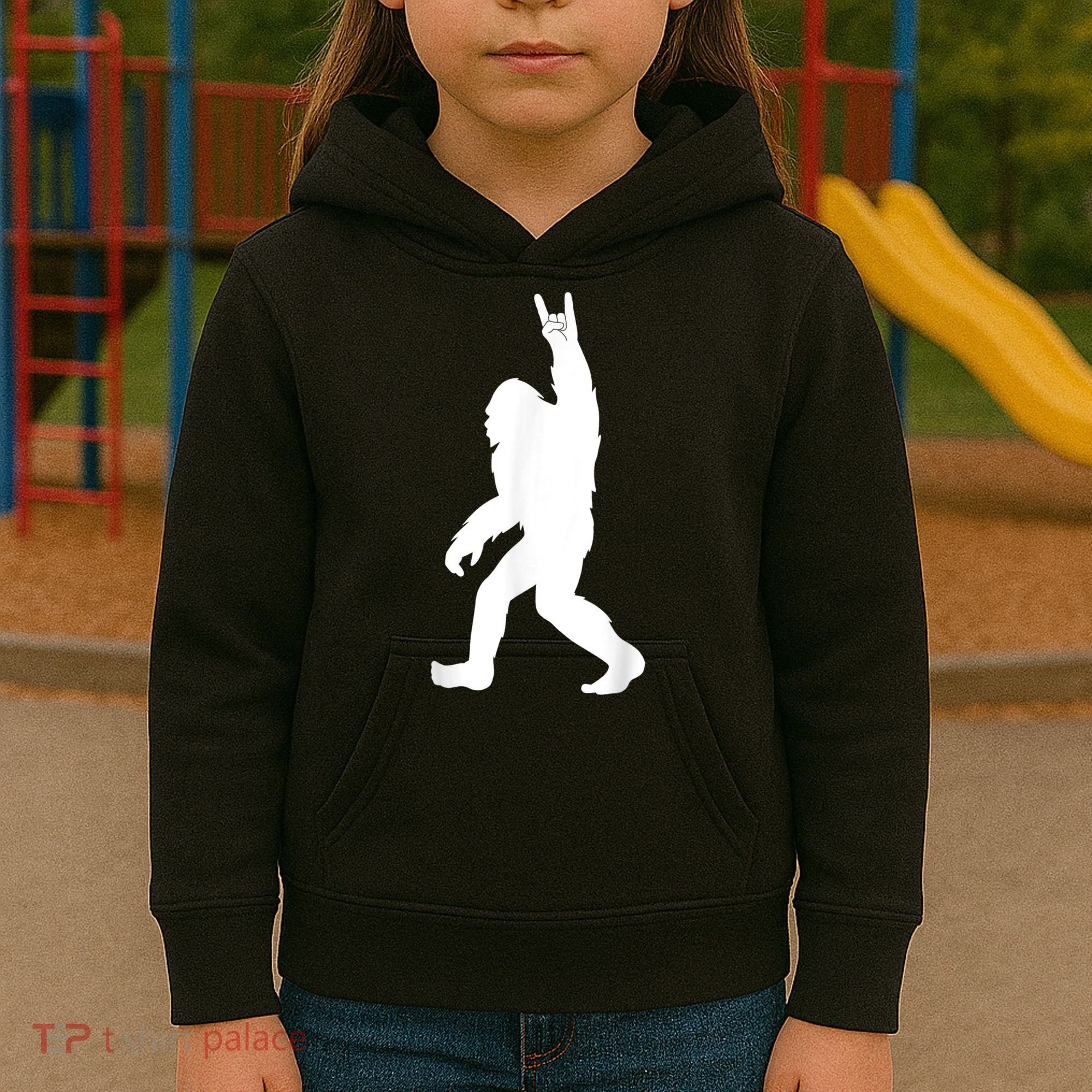 Retro Bigfoot , Funny Rock And Roll Bigfoot Kids Hoodie