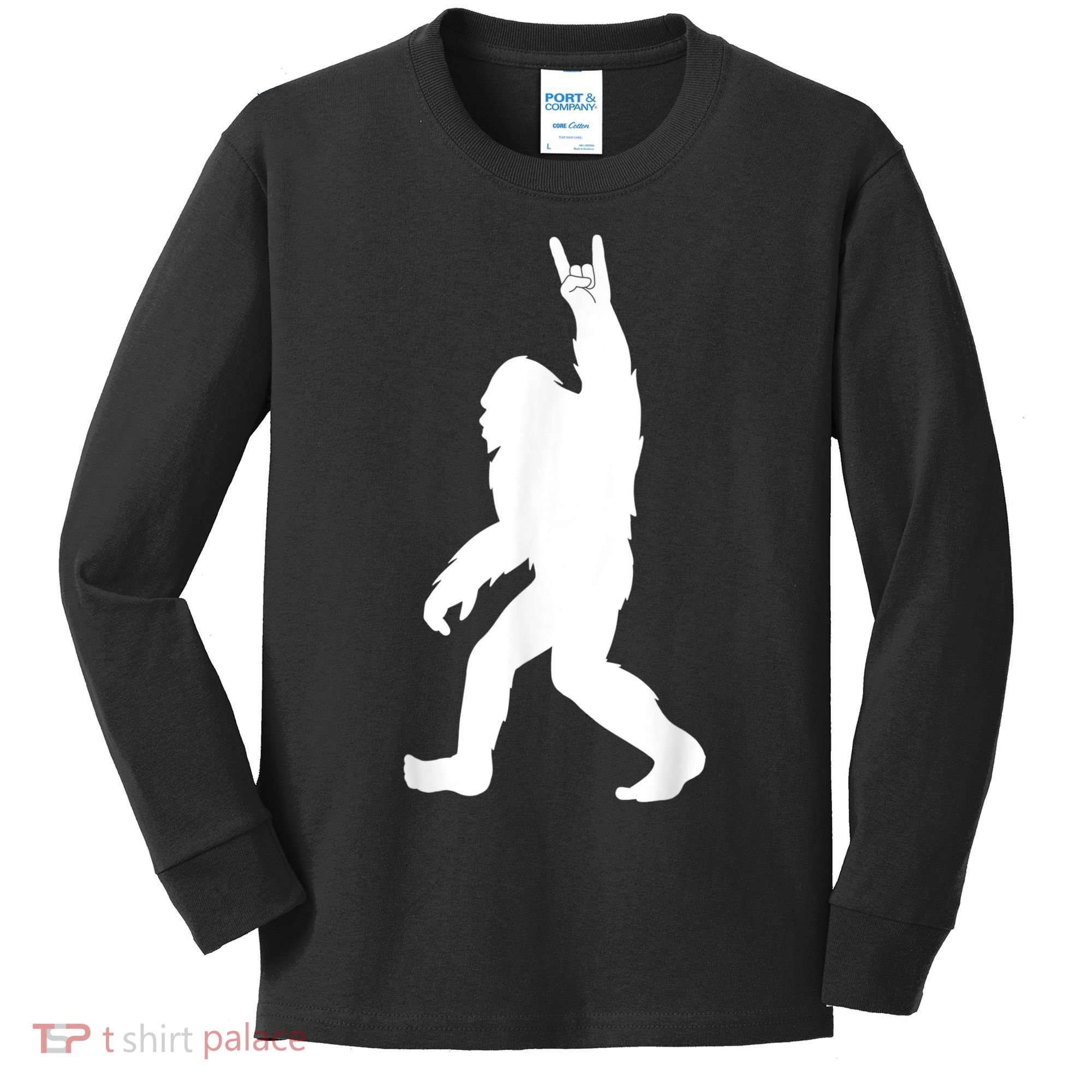 Retro Bigfoot , Funny Rock And Roll Bigfoot Kids Long Sleeve Shirt