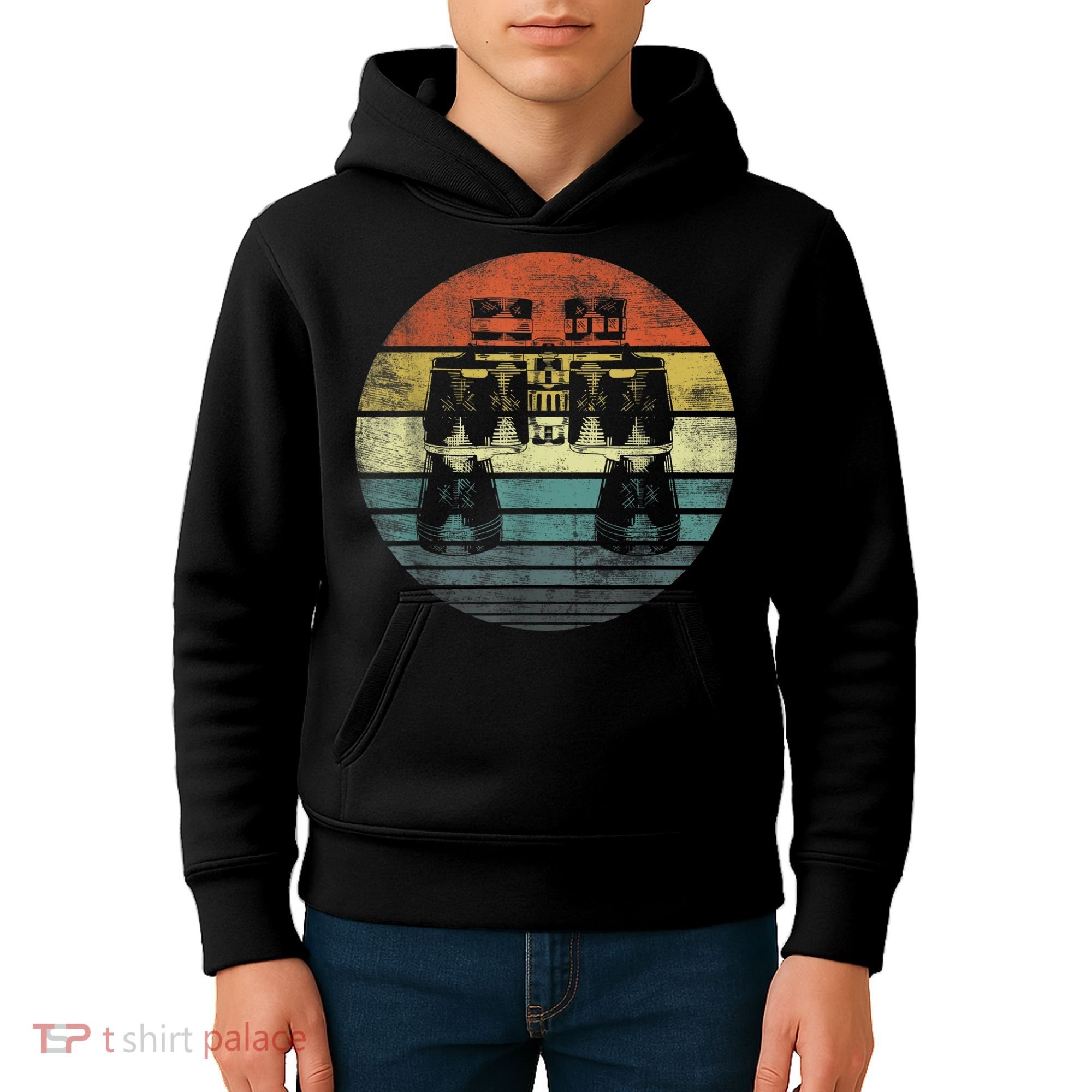 Retro Binoculars Funny Birdwatching Birding Birder Kids Hoodie