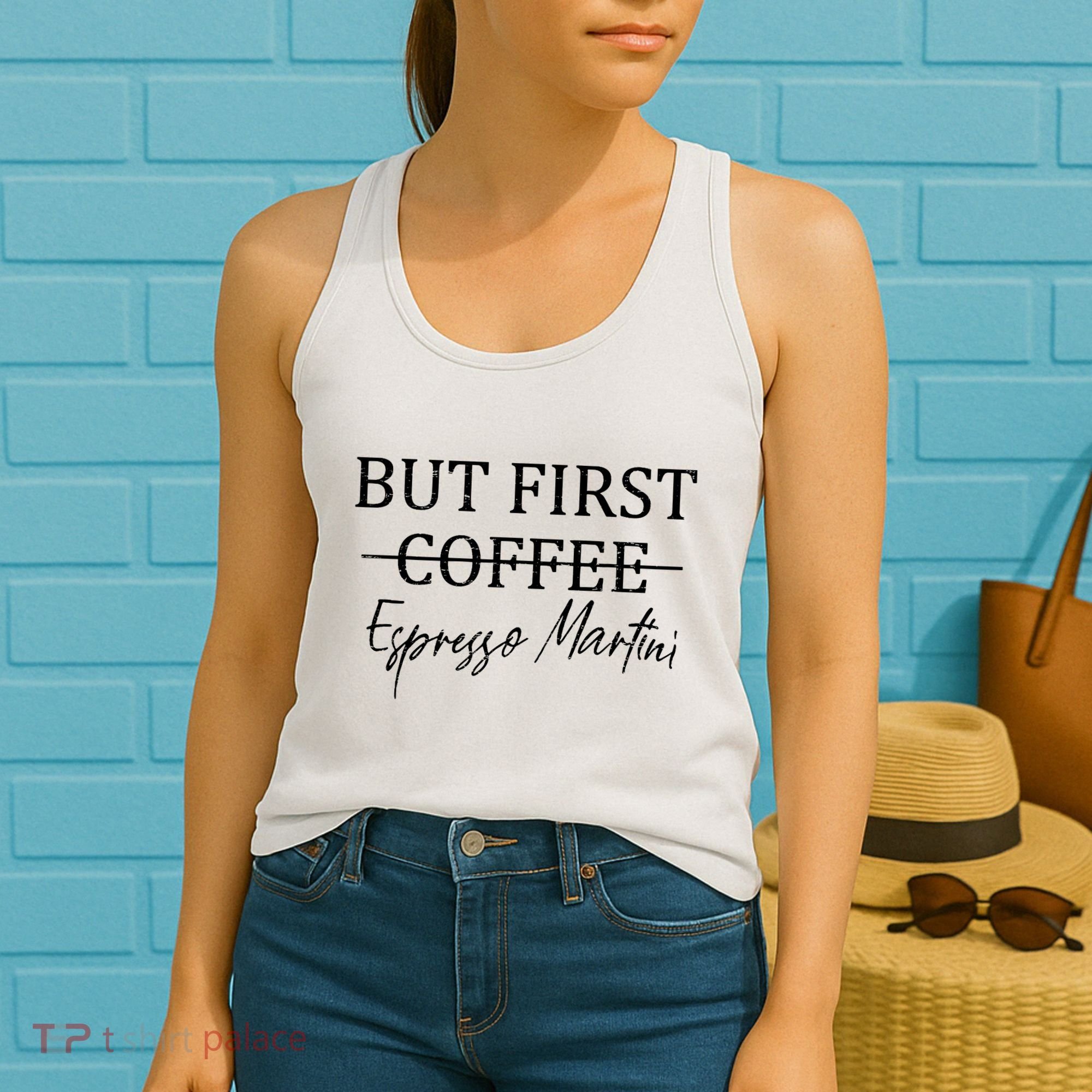 Retro But First Coffee Espresso Martini Funny Drinking Lover Women's Tank Top