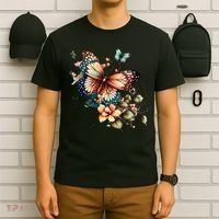 Retro Butterfly Floral Watercolor T-Shirt thumb 6