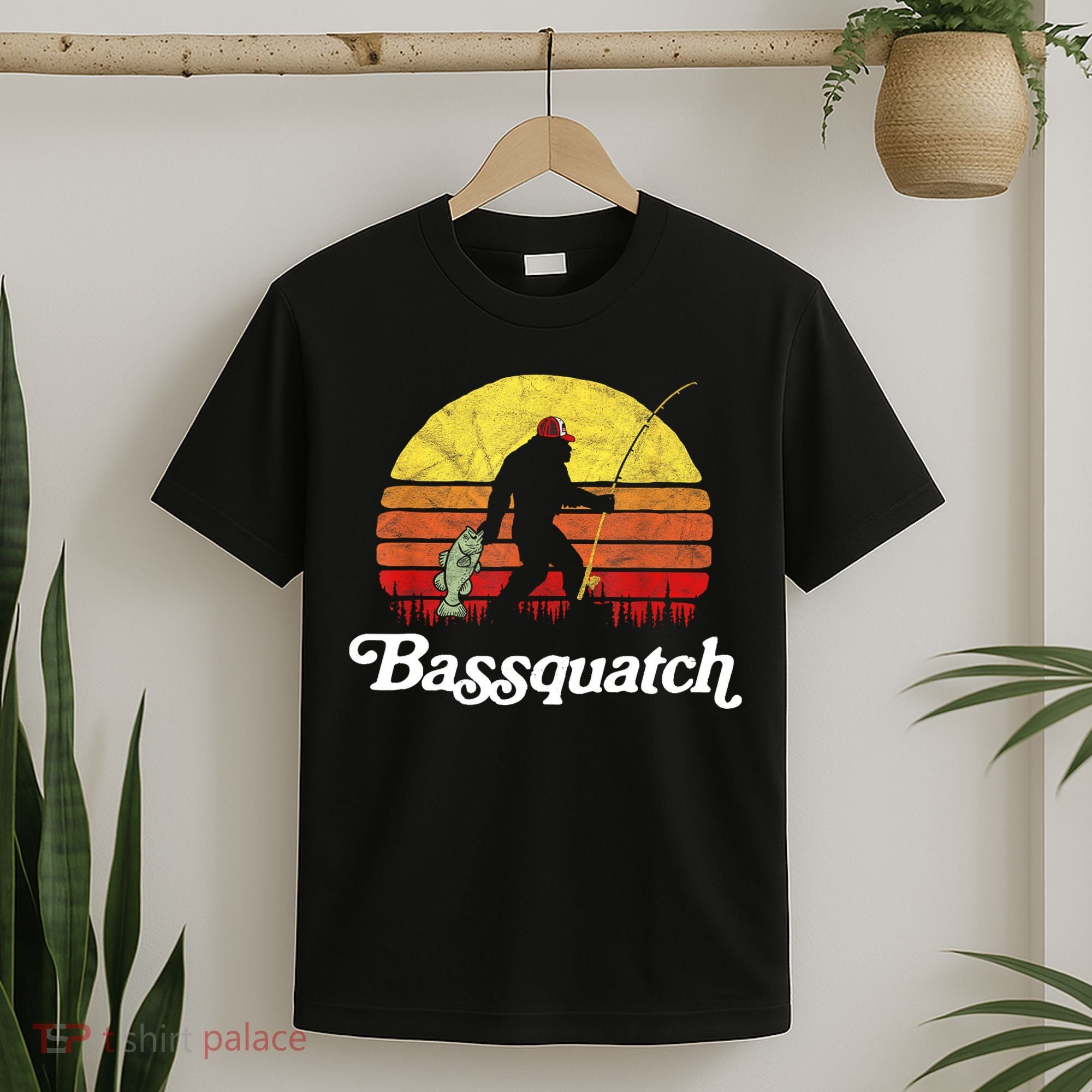 Retro Bassquatch Funny Bigfoot Fishing Outdoor Gift T-Shirt