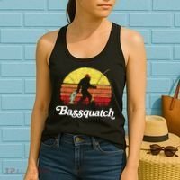 Retro Bassquatch Funny Bigfoot Fishing Outdoor Gift Women's Tank Top thumb 2