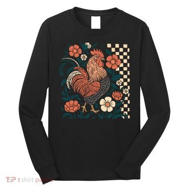 Retro Boho Floral Fall Chicken Hen Vintage Long Sleeve Shirt