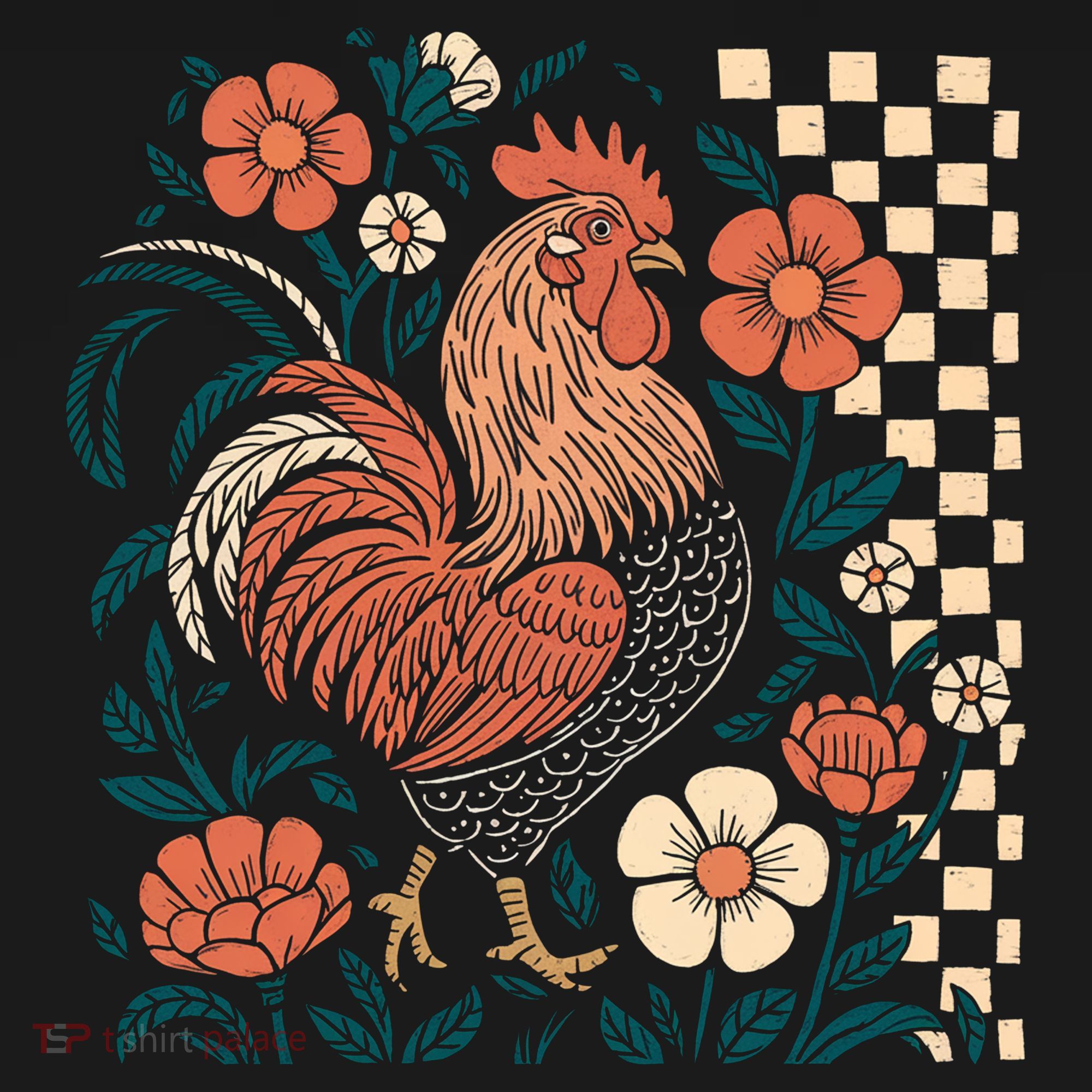 Retro Boho Floral Fall Chicken Hen Vintage T-Shirt