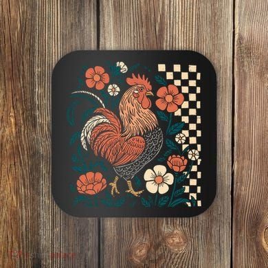 Retro Boho Floral Fall Chicken Hen Vintage Coaster