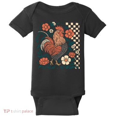 Retro Boho Floral Fall Chicken Hen Vintage Baby Bodysuit