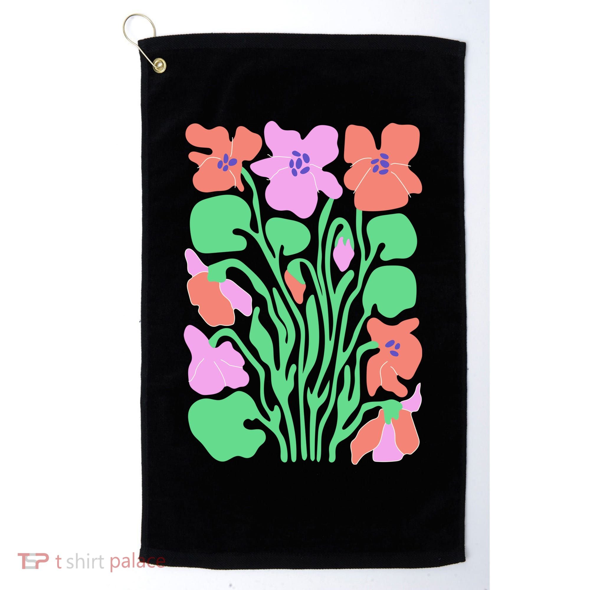 Retro Boho Flowers Floral Pattern Golf Towel