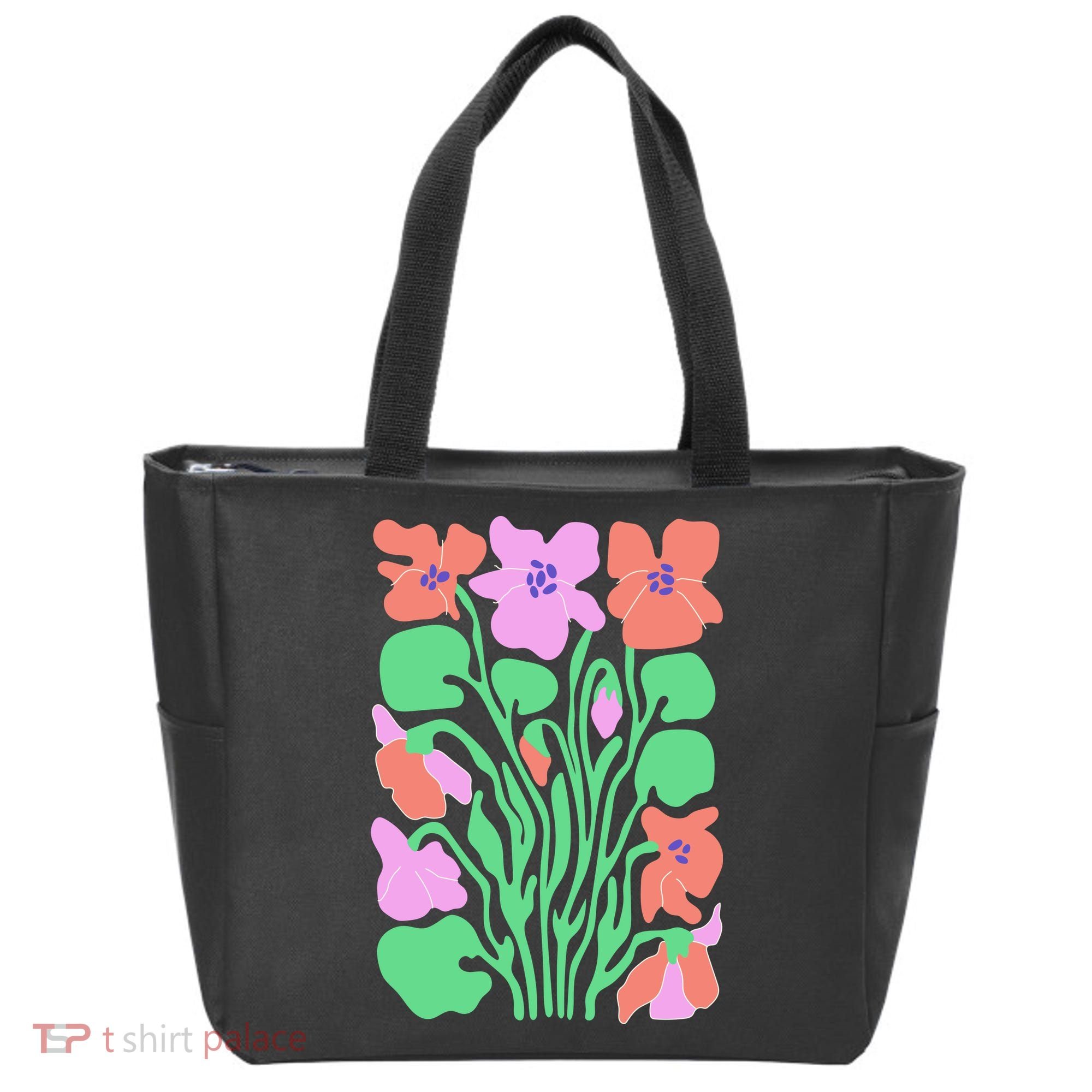 Retro Boho Flowers Floral Pattern Tote Bag