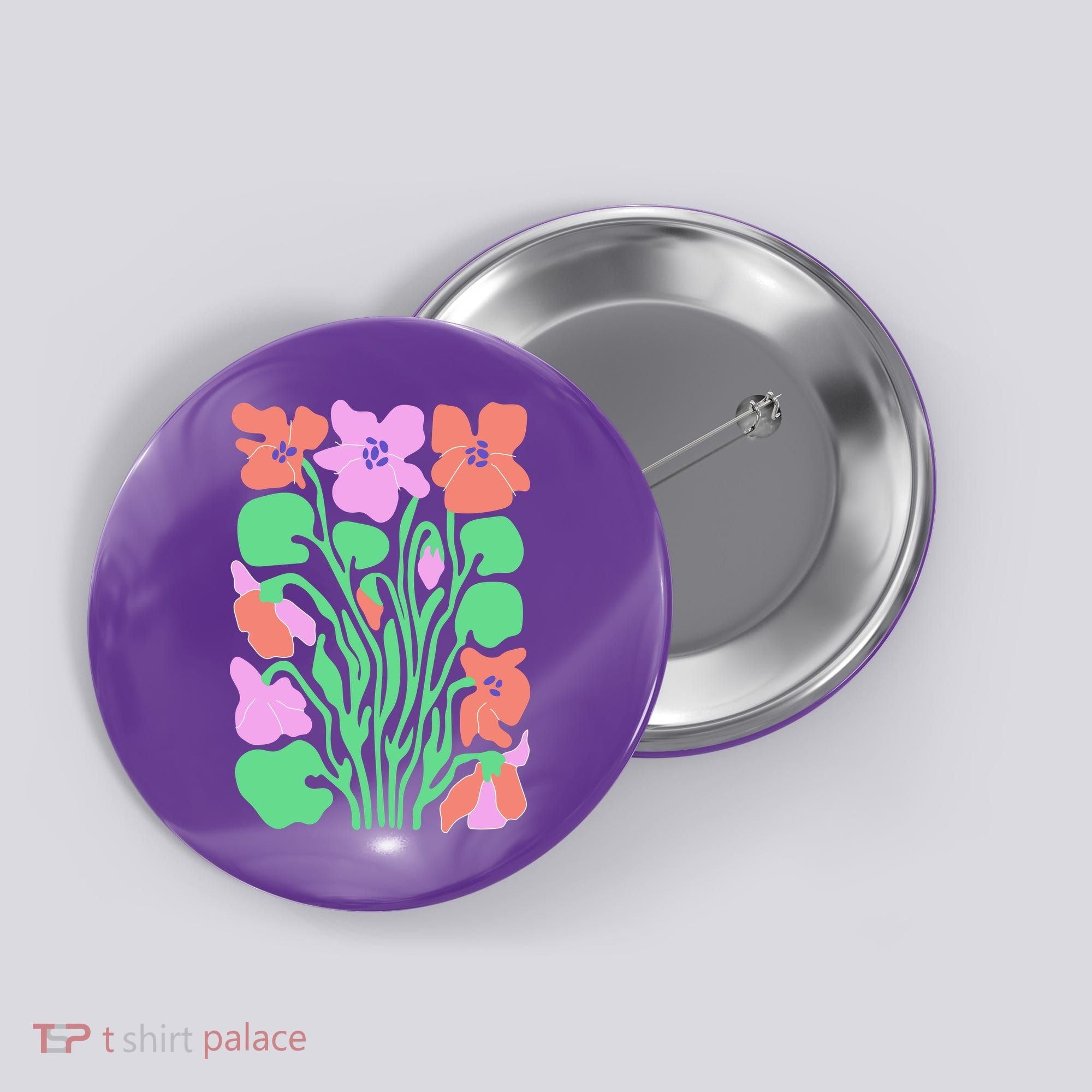 Retro Boho Flowers Floral Pattern Button