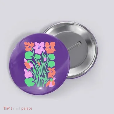 Retro Boho Flowers Floral Pattern Button