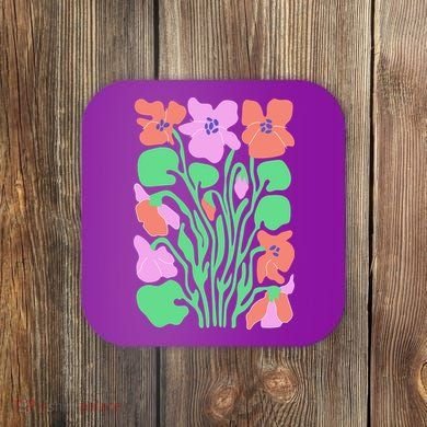 Retro Boho Flowers Floral Pattern Coaster