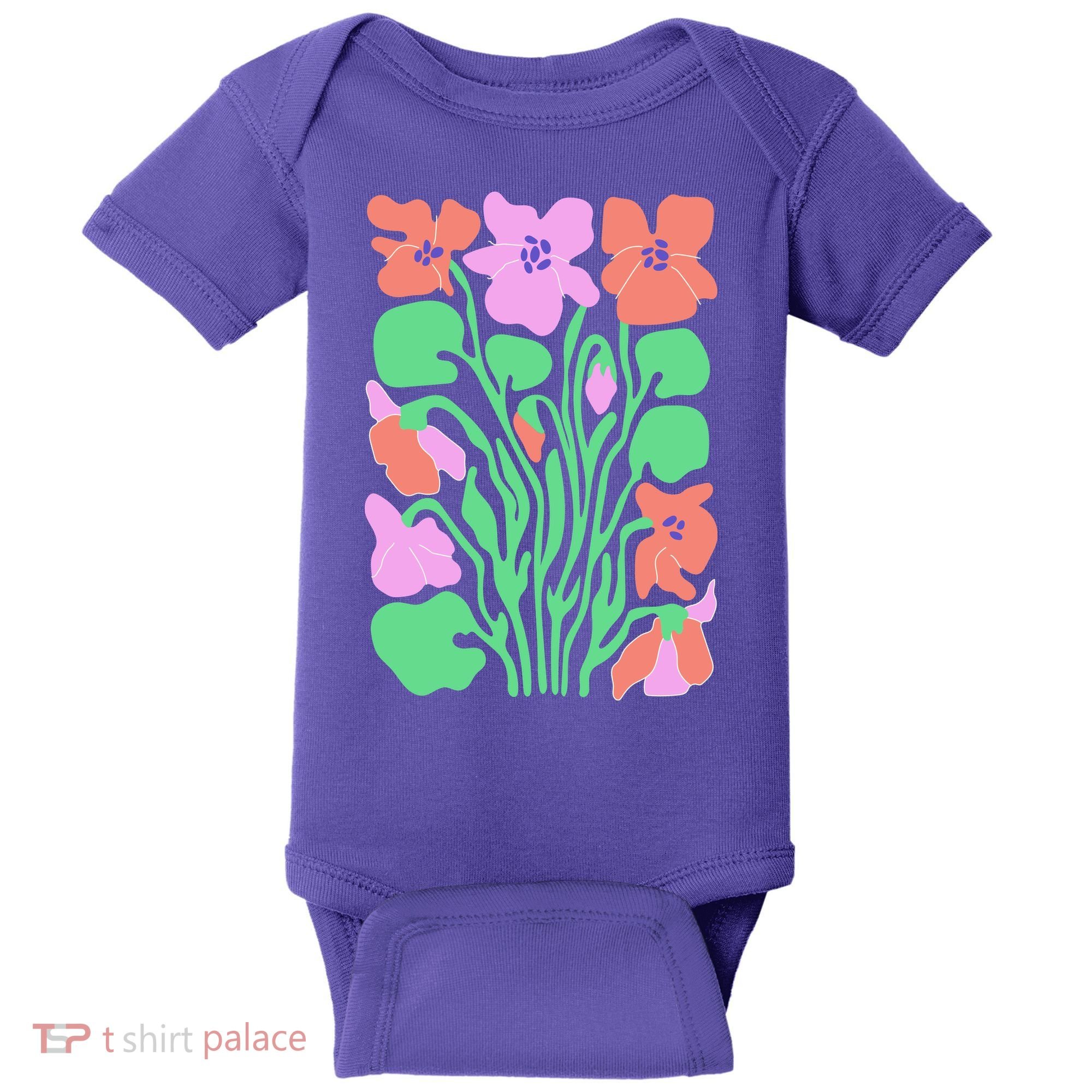 Retro Boho Flowers Floral Pattern Baby Bodysuit