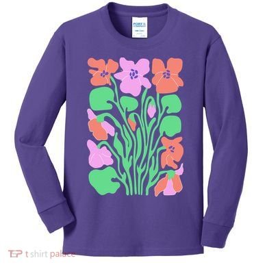 Retro Boho Flowers Floral Pattern Kids Long Sleeve Shirt