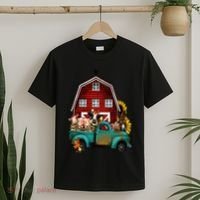 Red Barn Farm Pickup Truck With Farm Animals Farmer Cowgirl T-Shirt thumb 2