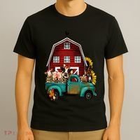 Red Barn Farm Pickup Truck With Farm Animals Farmer Cowgirl T-Shirt thumb 3
