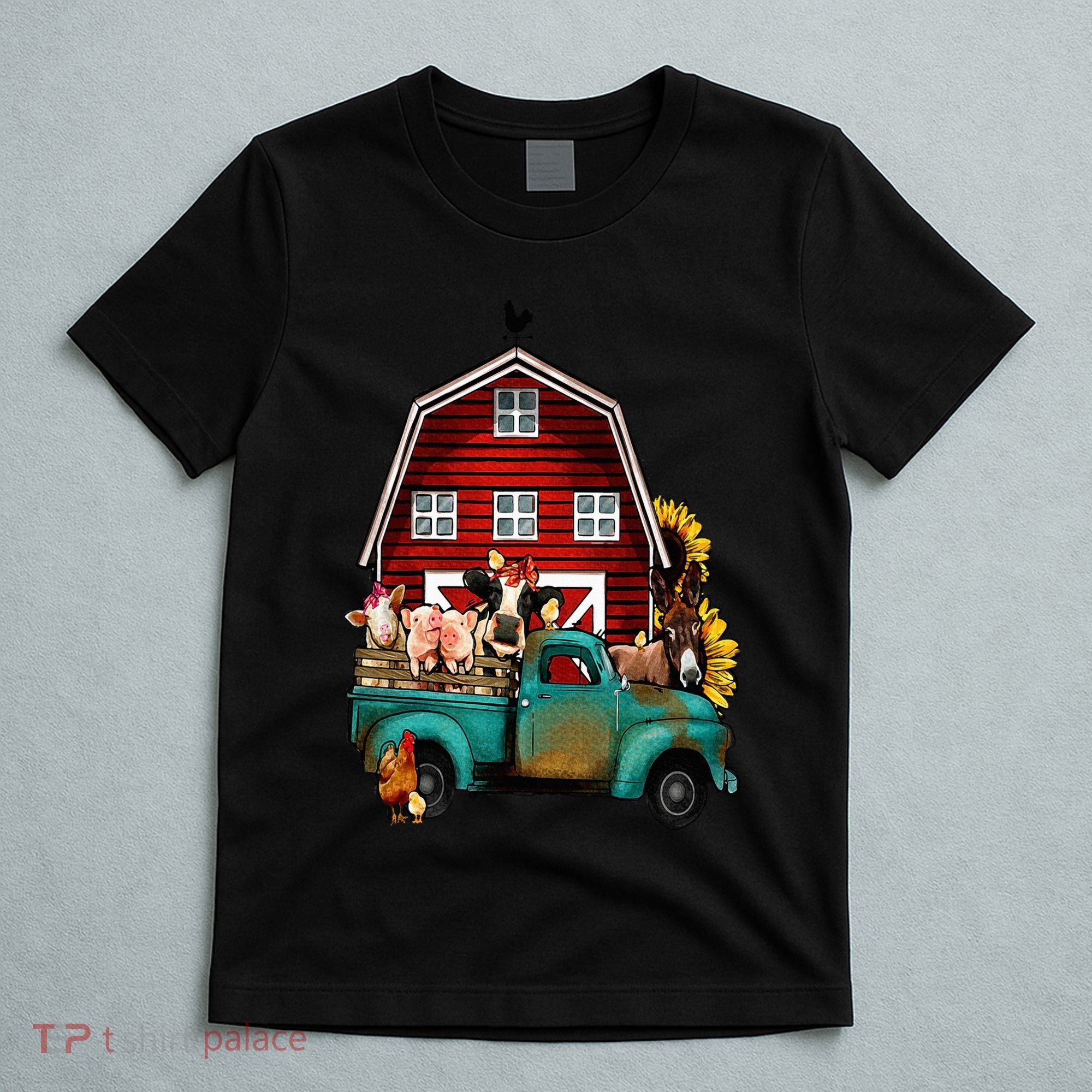 Red Barn Farm Pickup Truck With Farm Animals Farmer Cowgirl T-Shirt