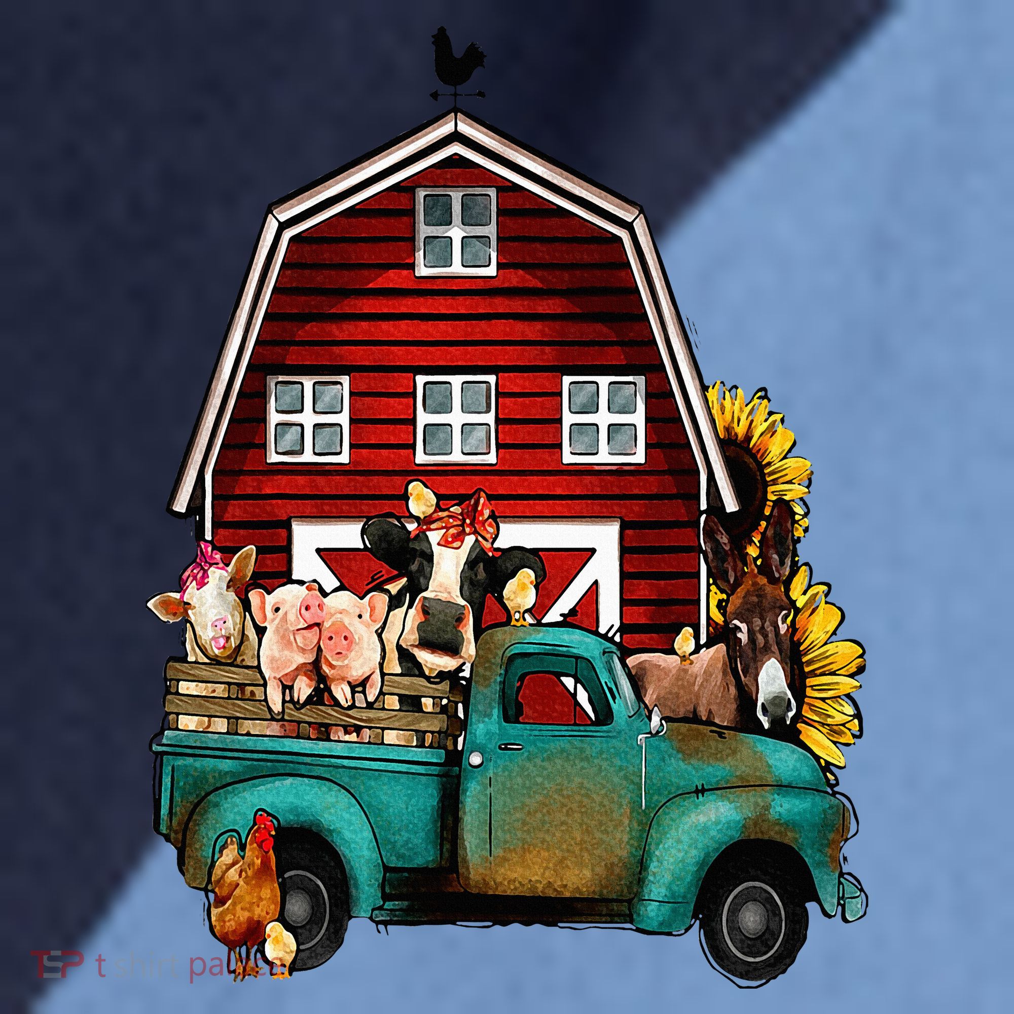 Red Barn Farm Pickup Truck With Farm Animals Farmer Cowgirl Raglan Baseball Sleeve Shirt
