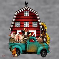Red Barn Farm Pickup Truck With Farm Animals Farmer Cowgirl Women's Racerback Cropped Tank thumb 2
