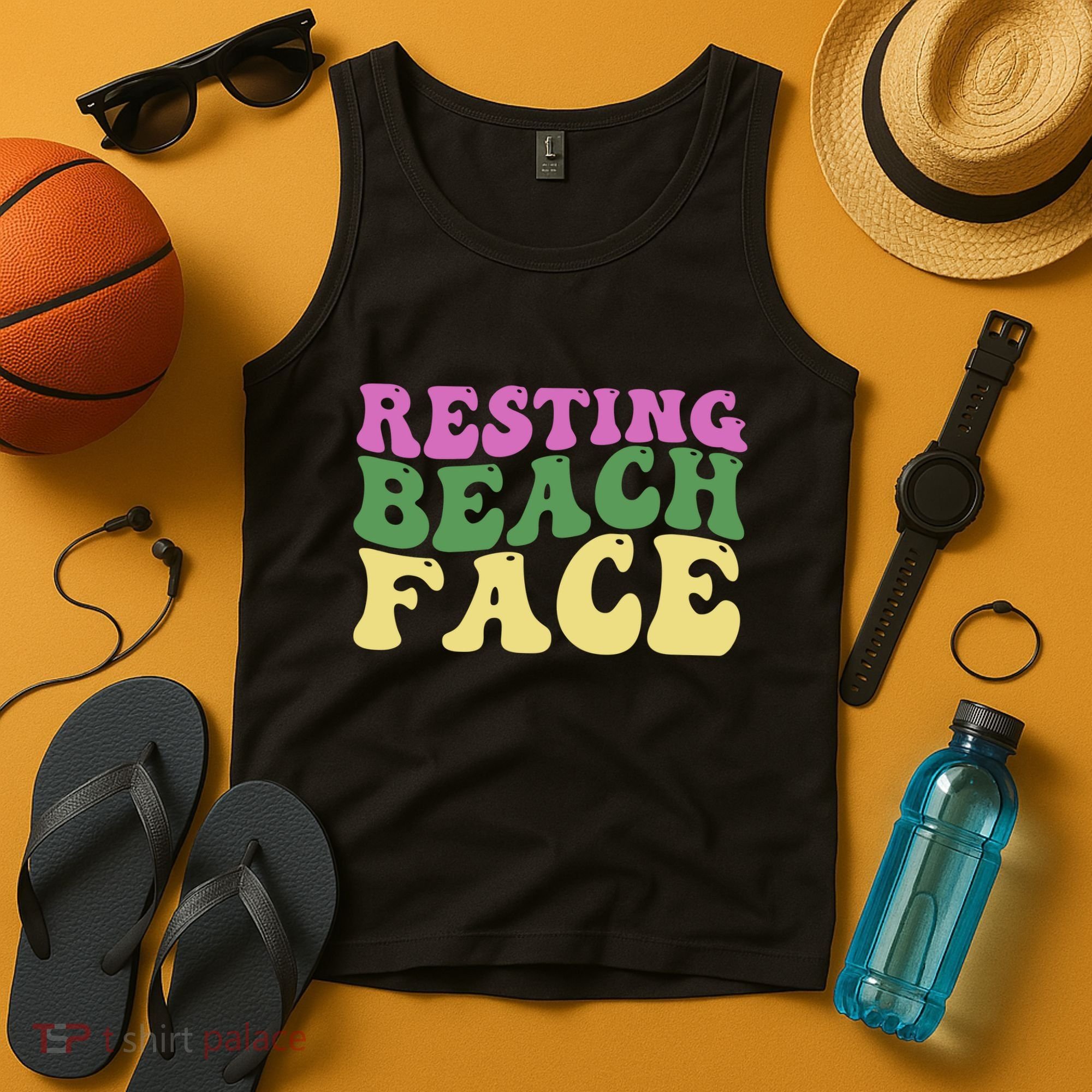 Resting Beach Face Funny Summer Vacation Tank Top