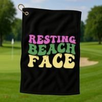 Resting Beach Face Funny Summer Vacation Golf Towel thumb 1