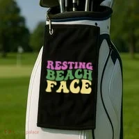 Resting Beach Face Funny Summer Vacation Golf Towel thumb 2