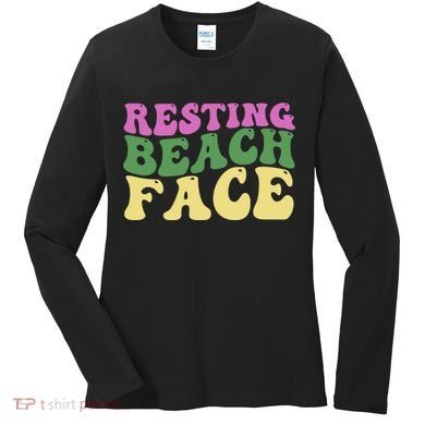 Resting Beach Face Funny Summer Vacation Women's Long Sleeve Shirt