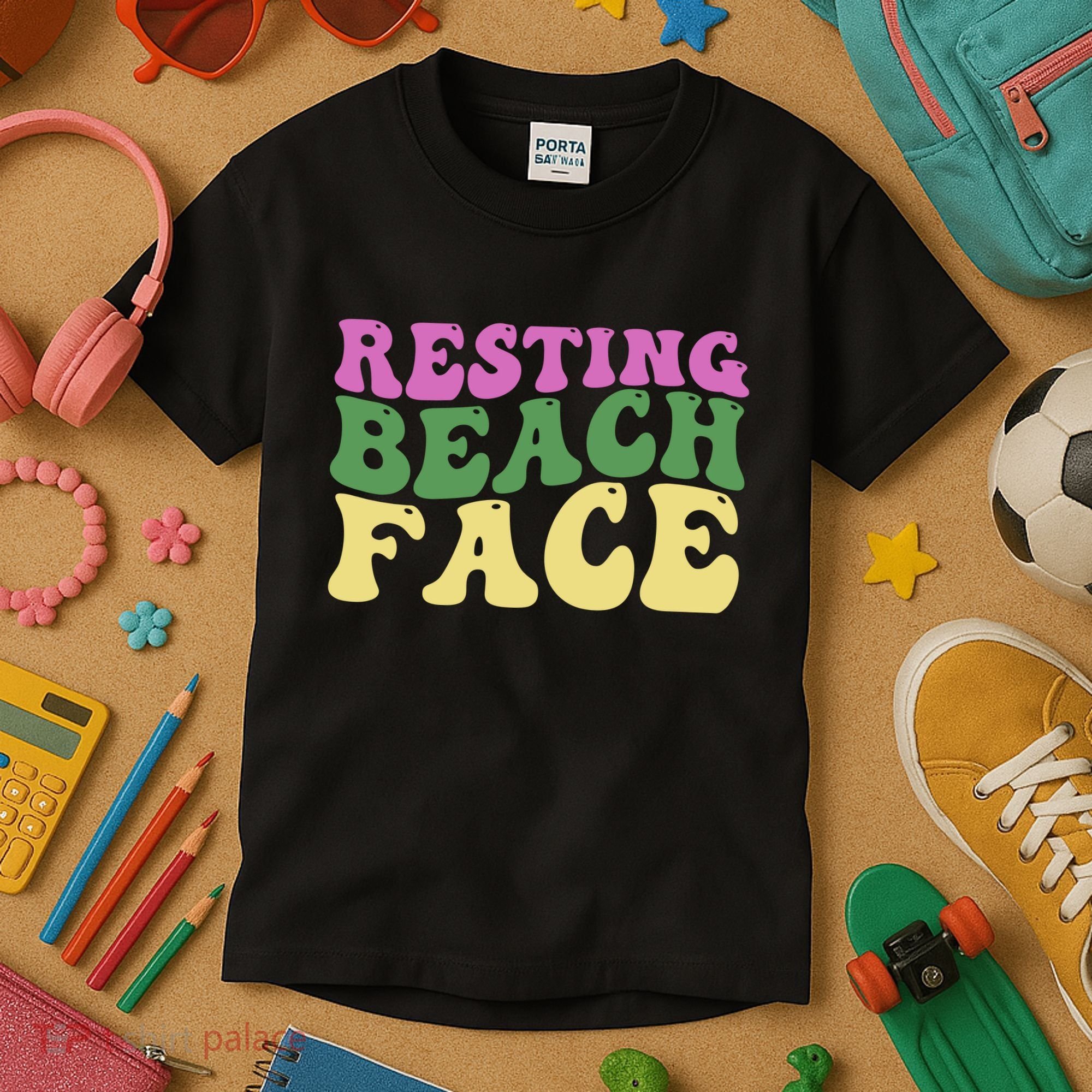 Resting Beach Face Funny Summer Vacation Kids T-Shirt