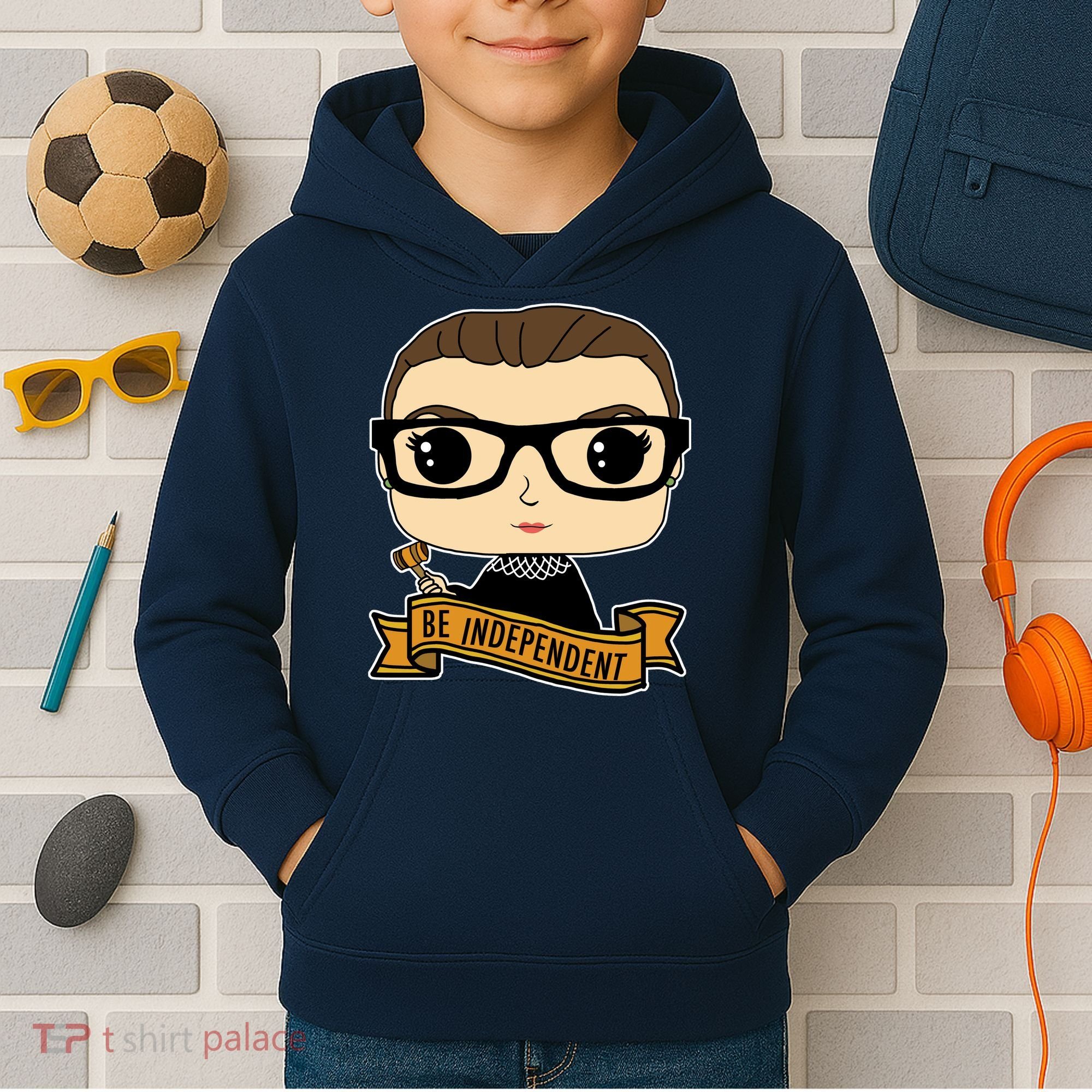 RBG Be Independent Cartoon Ruth Ginsburg Kids Hoodie