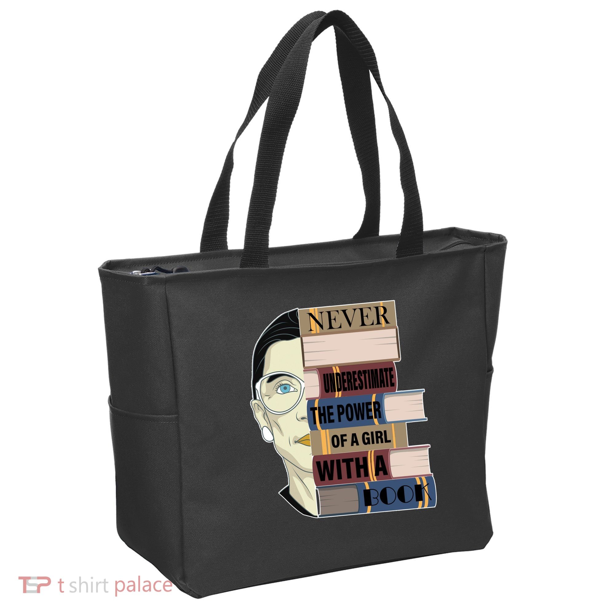 RBG Never Underestimate Power of Girl With Book Tote Bag