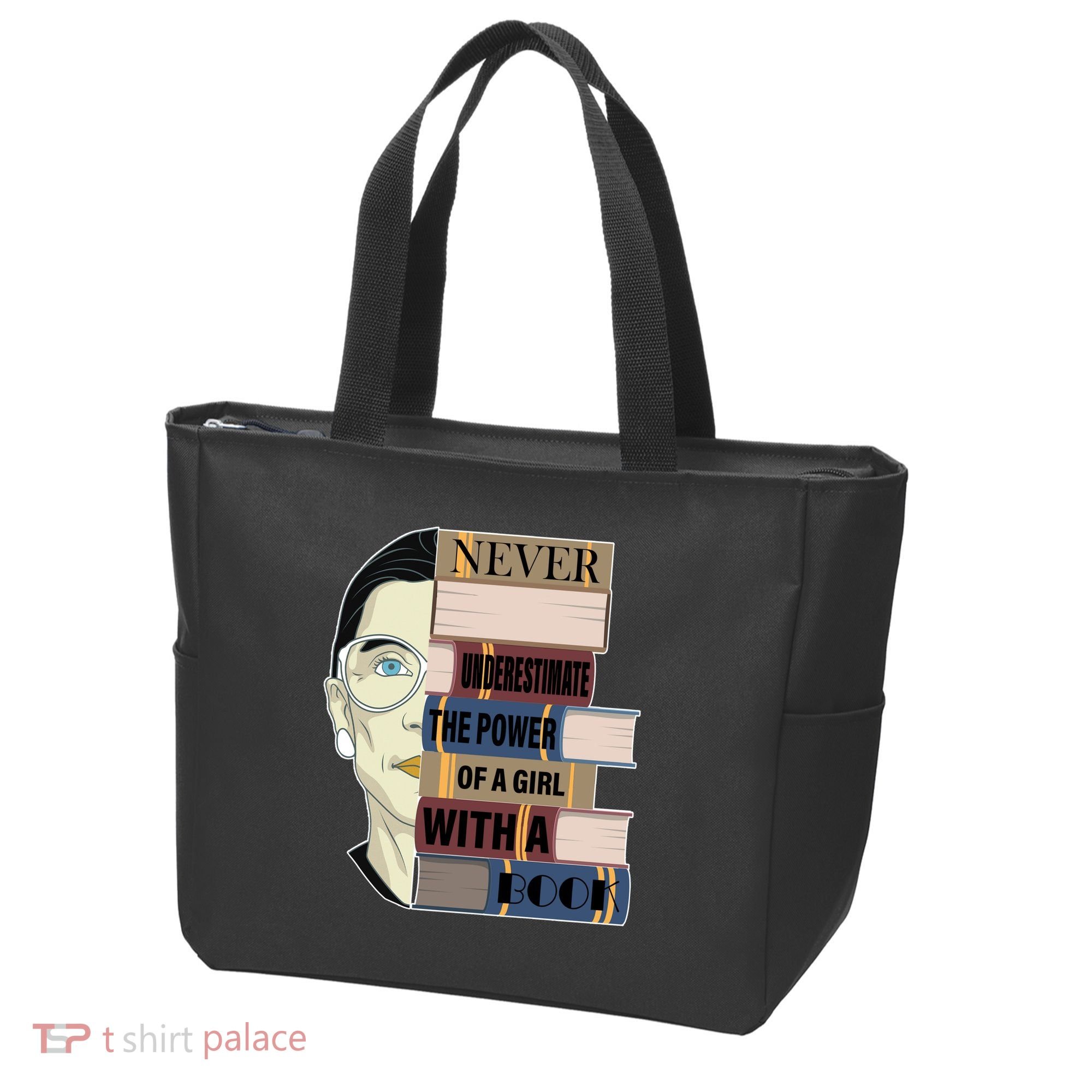 RBG Never Underestimate Power of Girl With Book Tote Bag