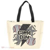 Retro Baseball Game Day Checkered Leopard Baseball Mama Mom Tote Bag thumb 0