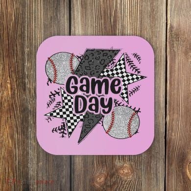 Retro Baseball Game Day Checkered Leopard Baseball Mama Mom Coaster
