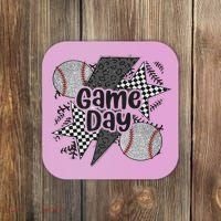 Retro Baseball Game Day Checkered Leopard Baseball Mama Mom Coaster thumb 0
