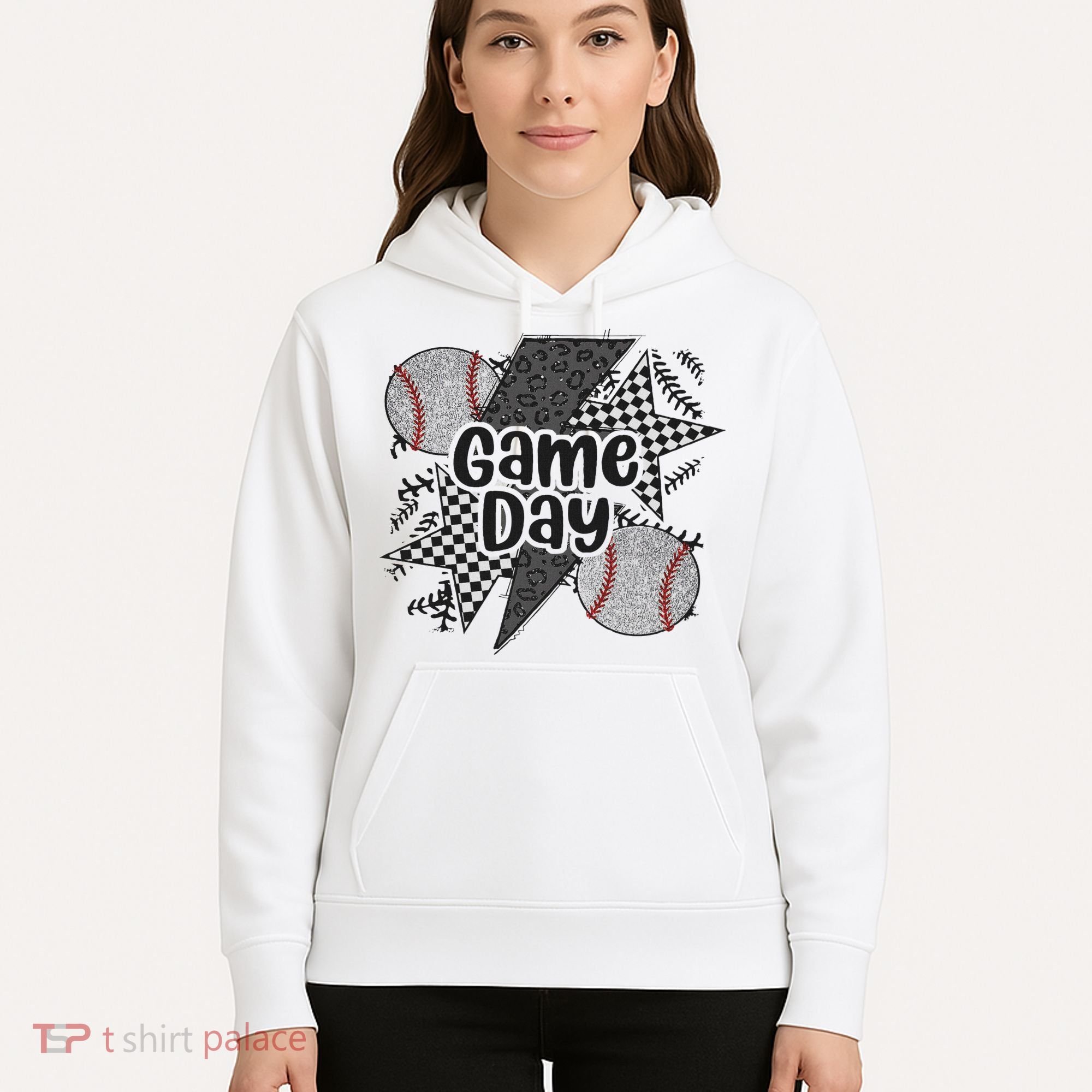 Retro Baseball Game Day Checkered Leopard Baseball Mama Mom Hoodie